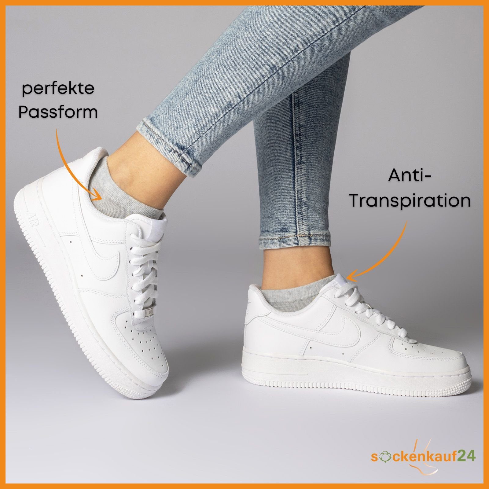sockenkauf24 Sneakersocken 10, 20, 30 Paar Sneaker Socken Damen & Herren Schwarz Weiß Grau (Grau, 10-Paar, 39-42) Baumwolle - 16900 WP