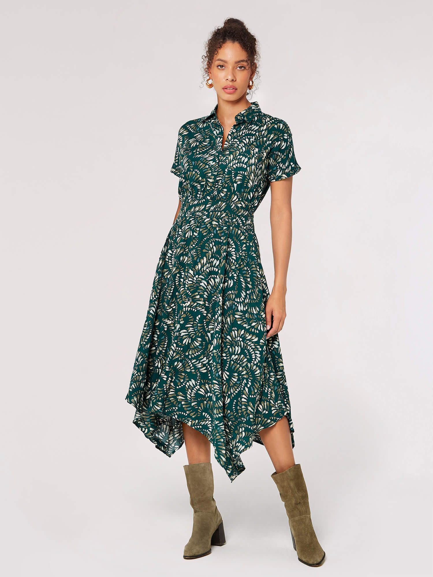 Druckkleid Blattmuster-Midikleid