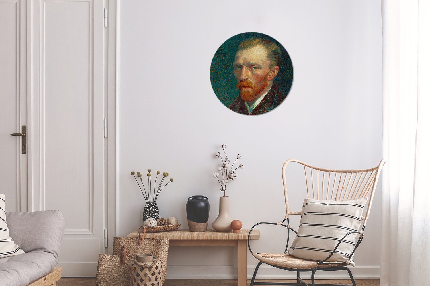 Selbstporträt Wandsticker (1 Wohnzimmer Gemälde Kinderzimmer, Gogh Rund, Tapetenaufkleber, - van Tapetenkreis MuchoWow St), Vincent für von