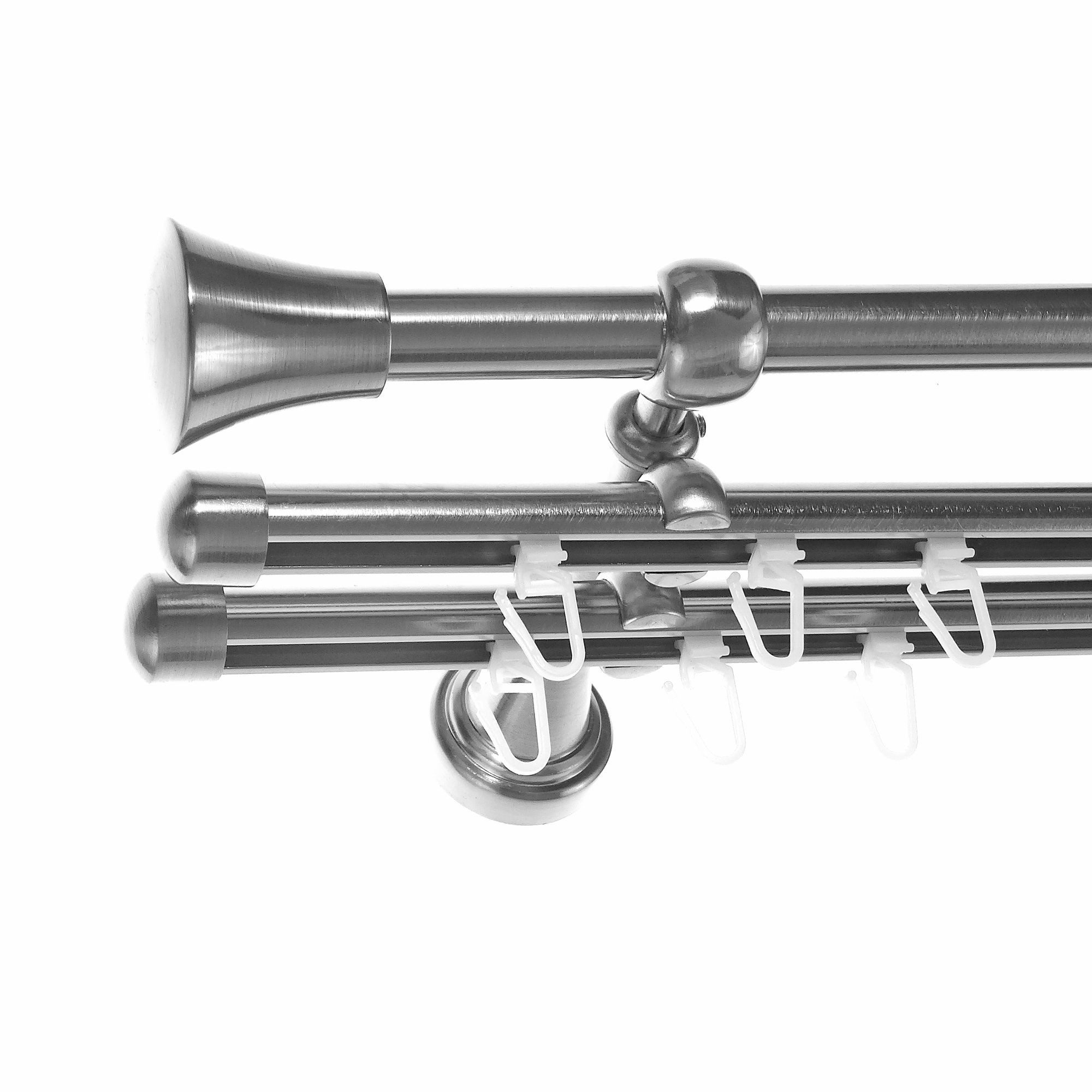 BASIT Gardinenstange Rohr und Innenlauf 16 mm mit Wandträgern 140 cm E19, Ø 16 mm, 3-läufig, verschraubt, Metall, H14 RI 140 cm E19 Knauf