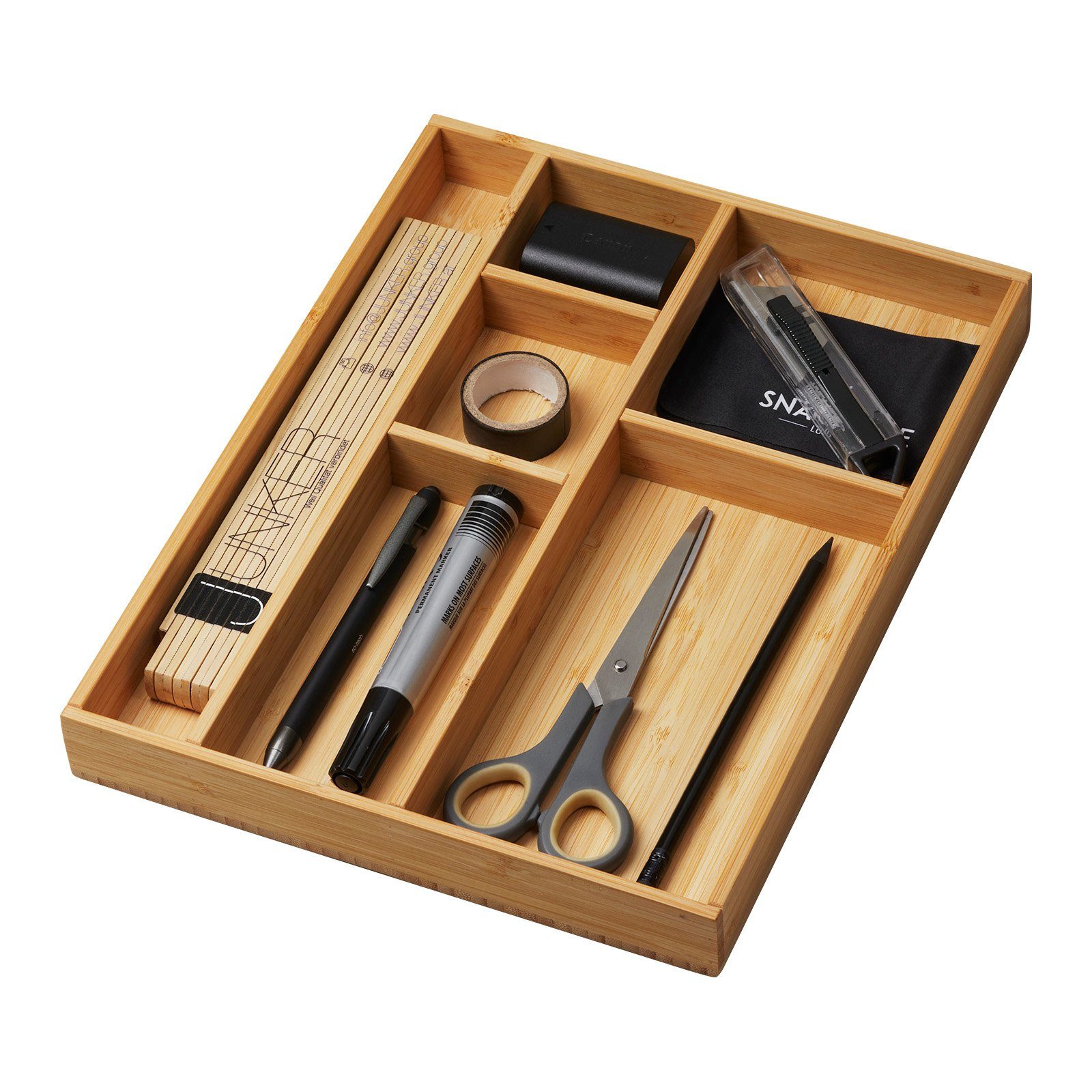 CAVO Schubladeneinsatz Bambus Schubladen-Organizer 245 x 320 x 35 mm mit 6-Fächern (1 St), natürlich antimikrobiell, resistent gegen Flecken & Gerüche