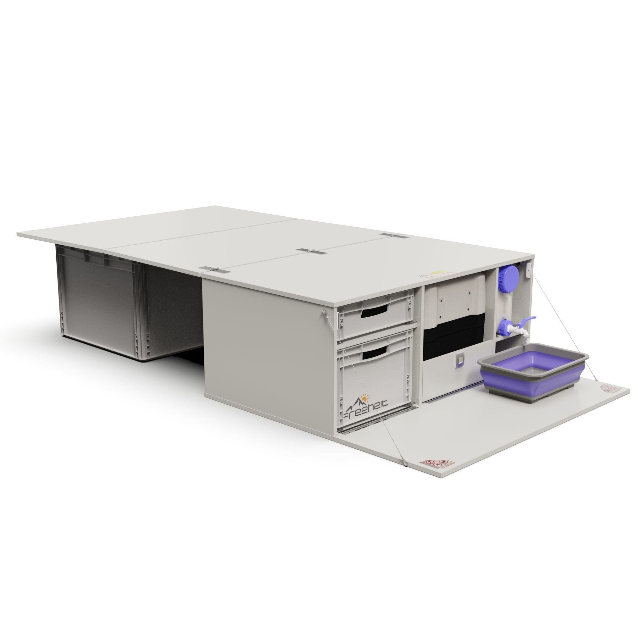 freeheit Schrankmodule (Minivan Campingmodul Schlafsystem mit Kompressorkühlbox Dometic CFF35) Van Hochdachkombi Mikrocamper Küchenblock Freeheit Flexicamp 1008