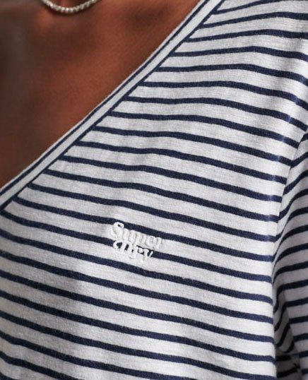 Stripe EMB SLUB VEE STUDIOS Superdry Optic V-Shirt Navy TEE