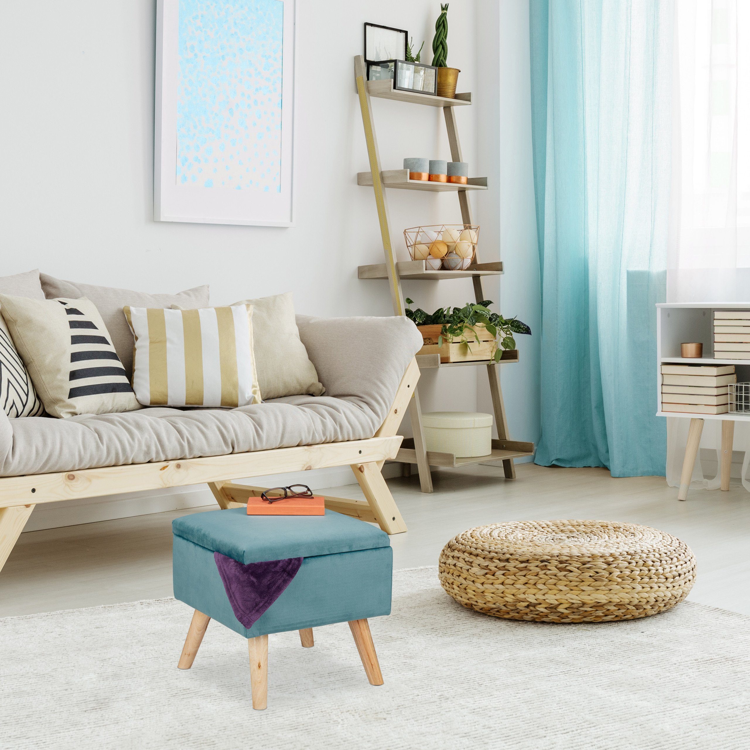 relaxdays Polsterhocker Samthocker mit Stauraum, Türkis günstig online kaufen