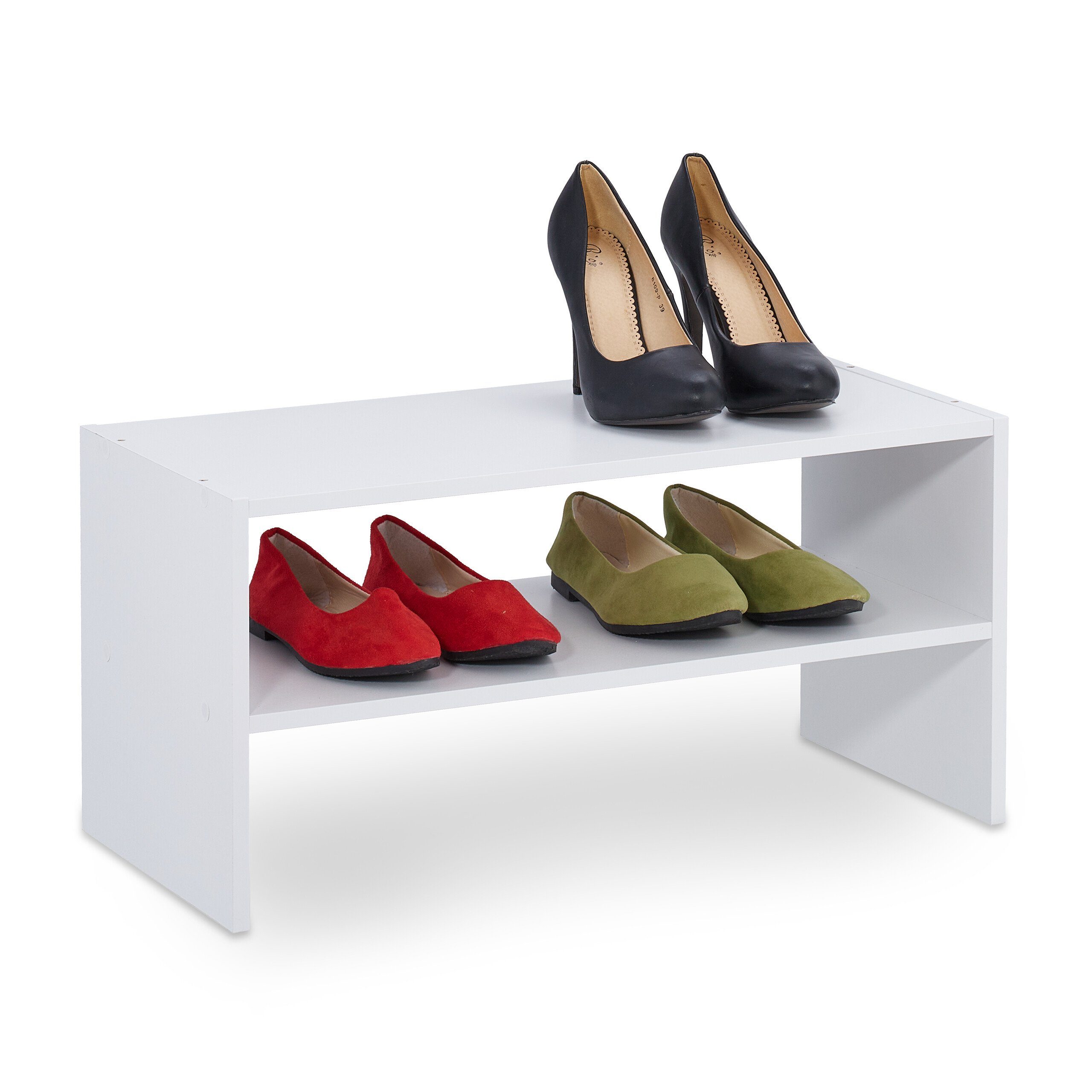 relaxdays Schuhregal Weißes Schuhregal mit 2 Ablageflächen günstig online kaufen