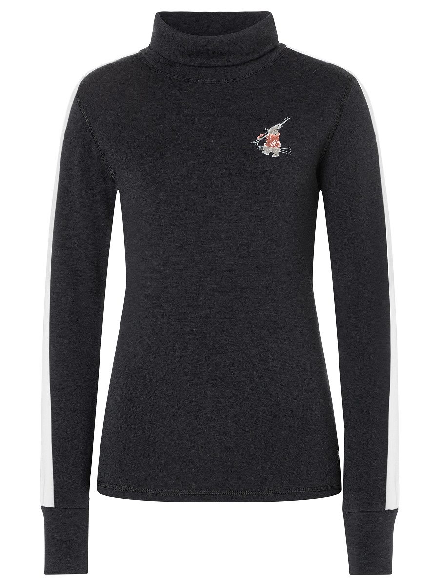 SUPER.NATURAL Rollkragenpullover für Damen, Merino W BUNNY ROLL NECK Rollkragen mit Ski-Motiv, atmungsaktiv