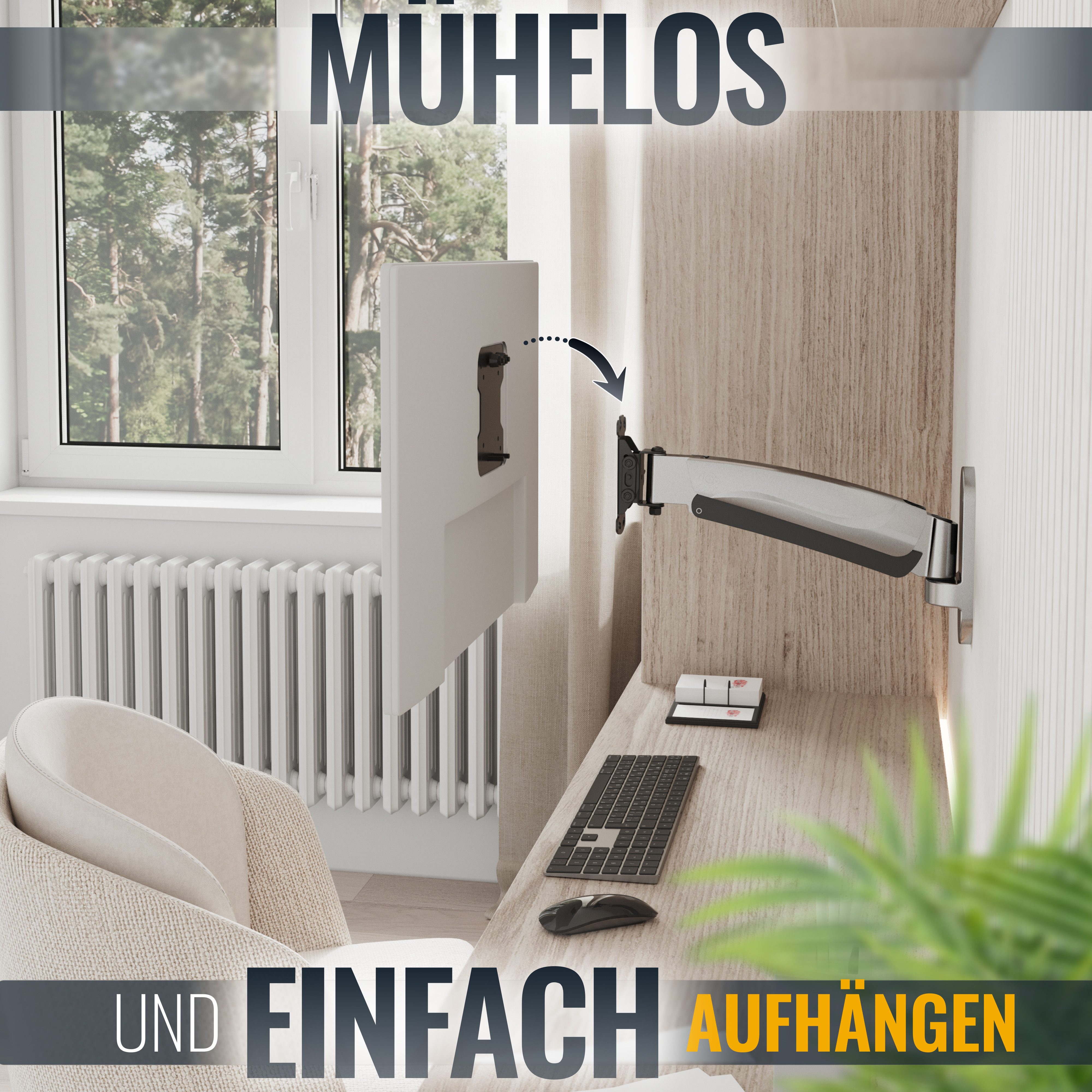 RICOO TV-Wandhalterung Gasfeder Monitor Wandhalterung mit Schwenk- und Neigefunktion S2611, (bis 32 Zoll, VESA 75x75 und 100x100, 1-tlg., 15Kg Aufnahme, 13" bis 32" (33-81 cm) Höhenverstellung per Gasfeder, bis 30° Neigung, bis 180° Schwenkung, ausziehbar Monitor Wand Halter)