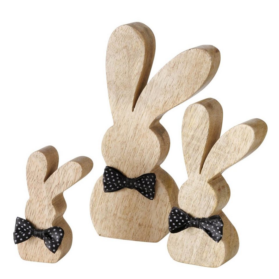 BOLTZE Osterhase 3tlg. Holzhase GENTLEMAN natur mit schwarzer Flieg