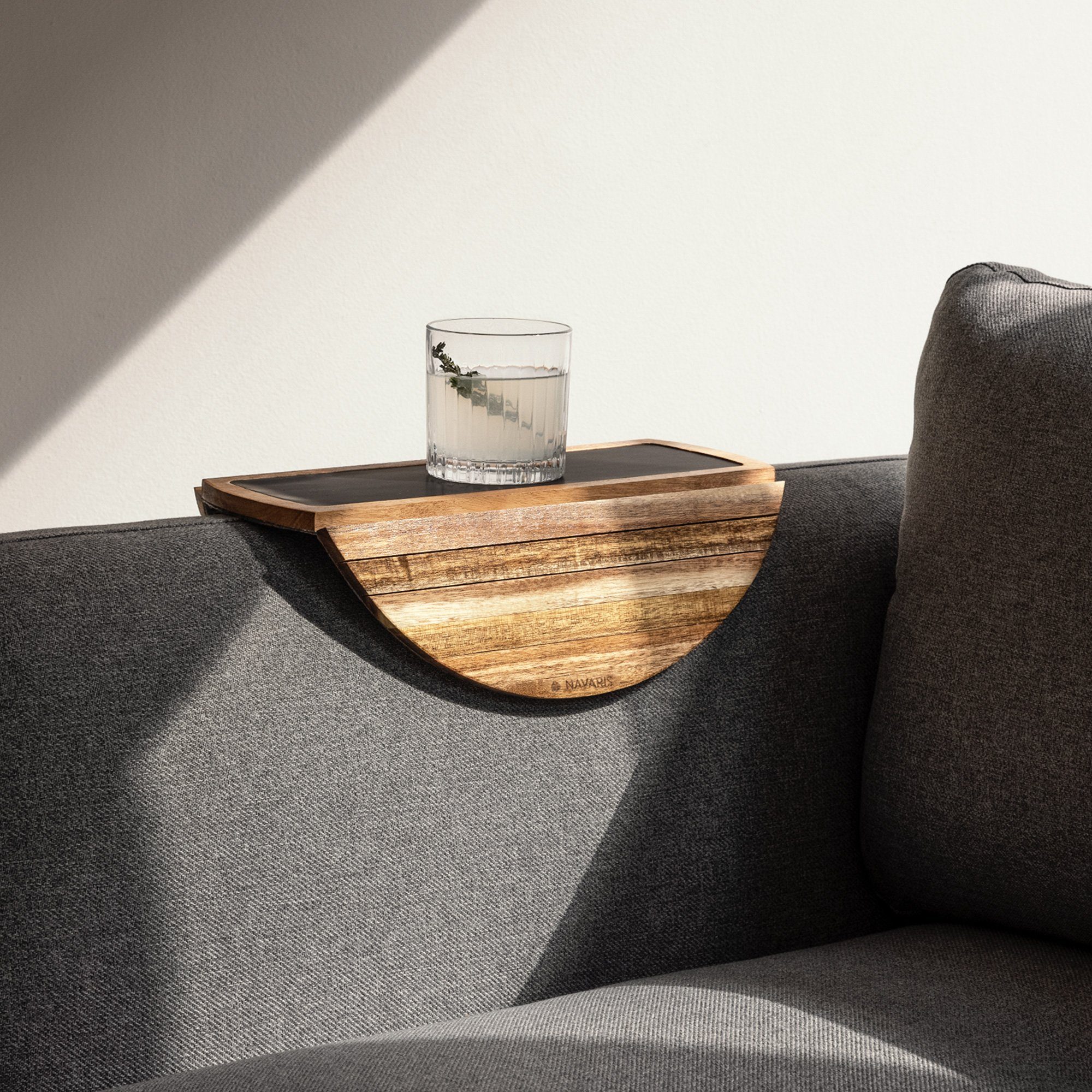 - aus Sofaablage Holz Couch Ablage Akazienholz Tablett für Navaris Armlehne, Holz