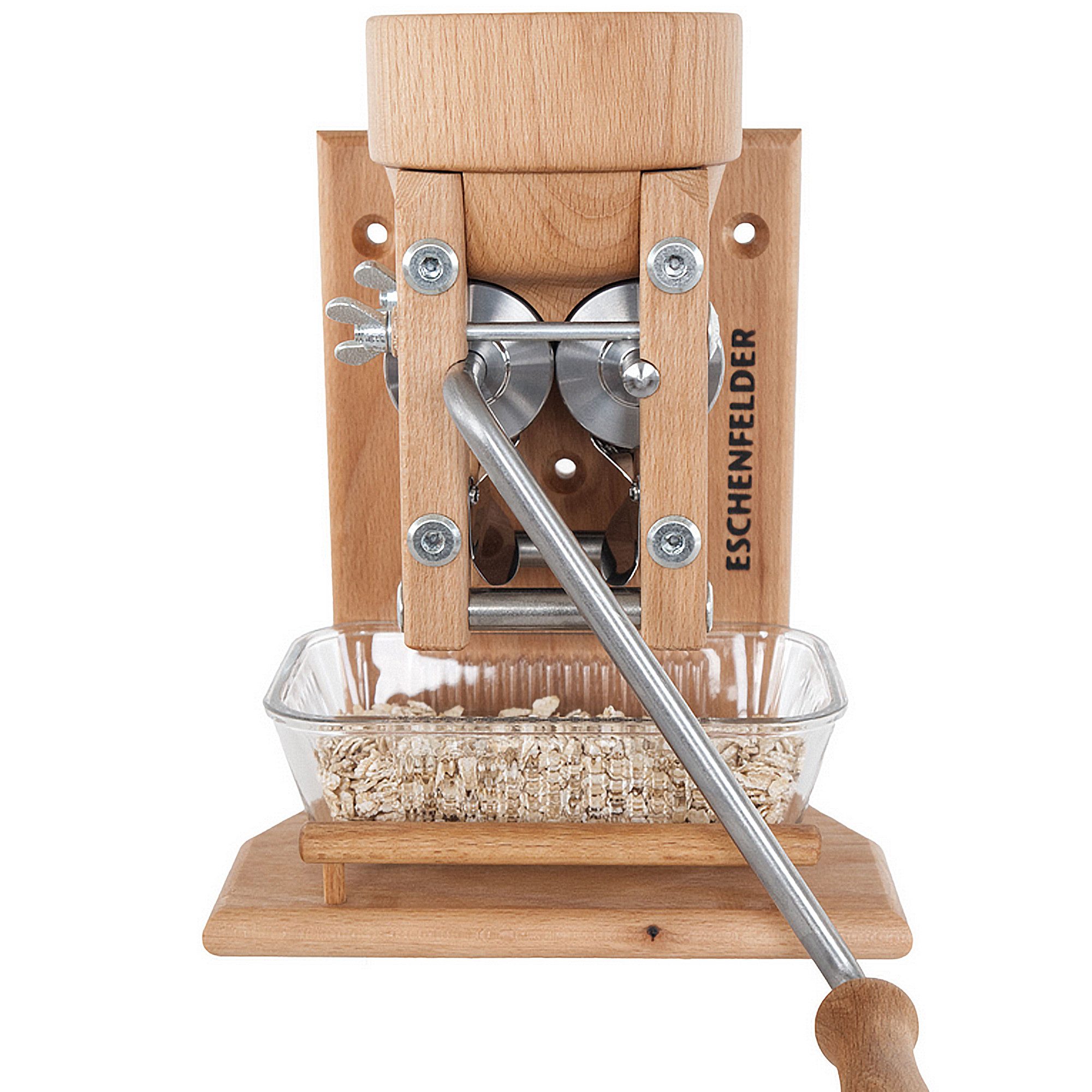 Eschenfelder Getreidemühle Eschenfelder Kornquetsche, Wandmodell Manuell, Handbetrieben, Manuell, Handbetrieben, Buchenholz, Edelstahl