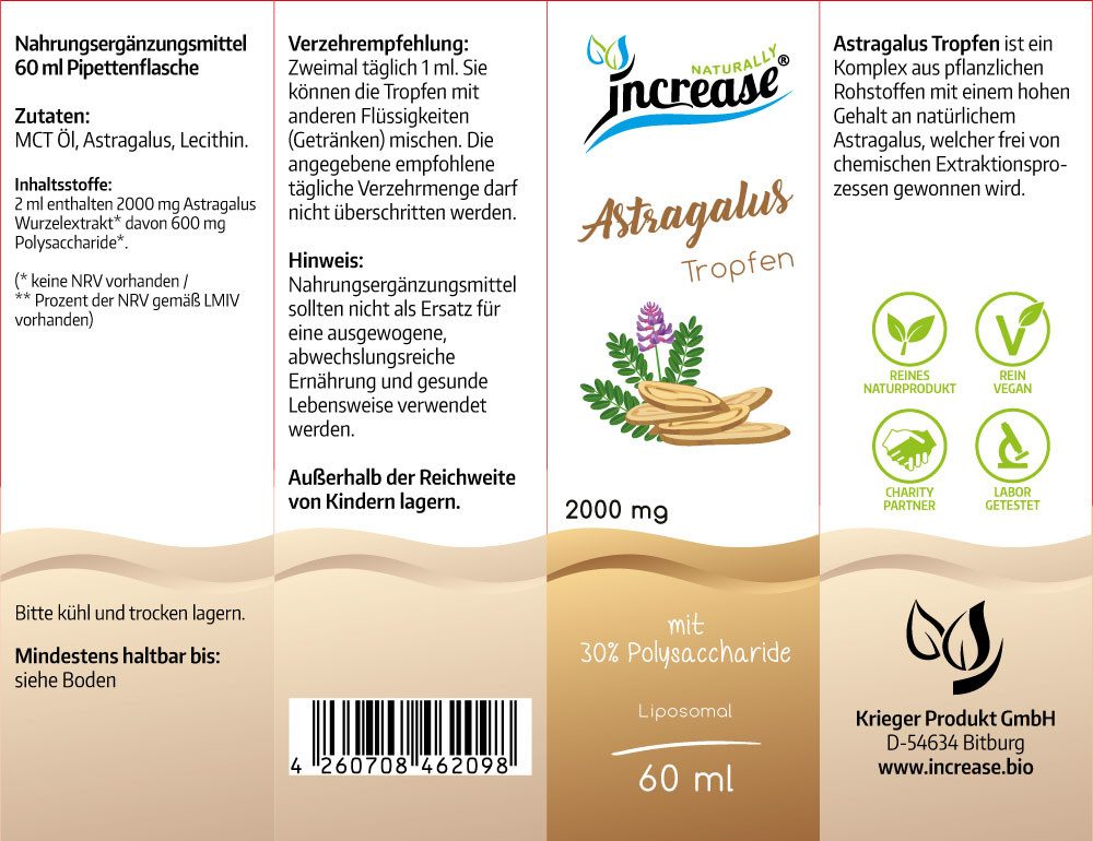 increase NATURALLY Liposomales Astragalus - 2000mg pro Tag Tropfen, 60 ml