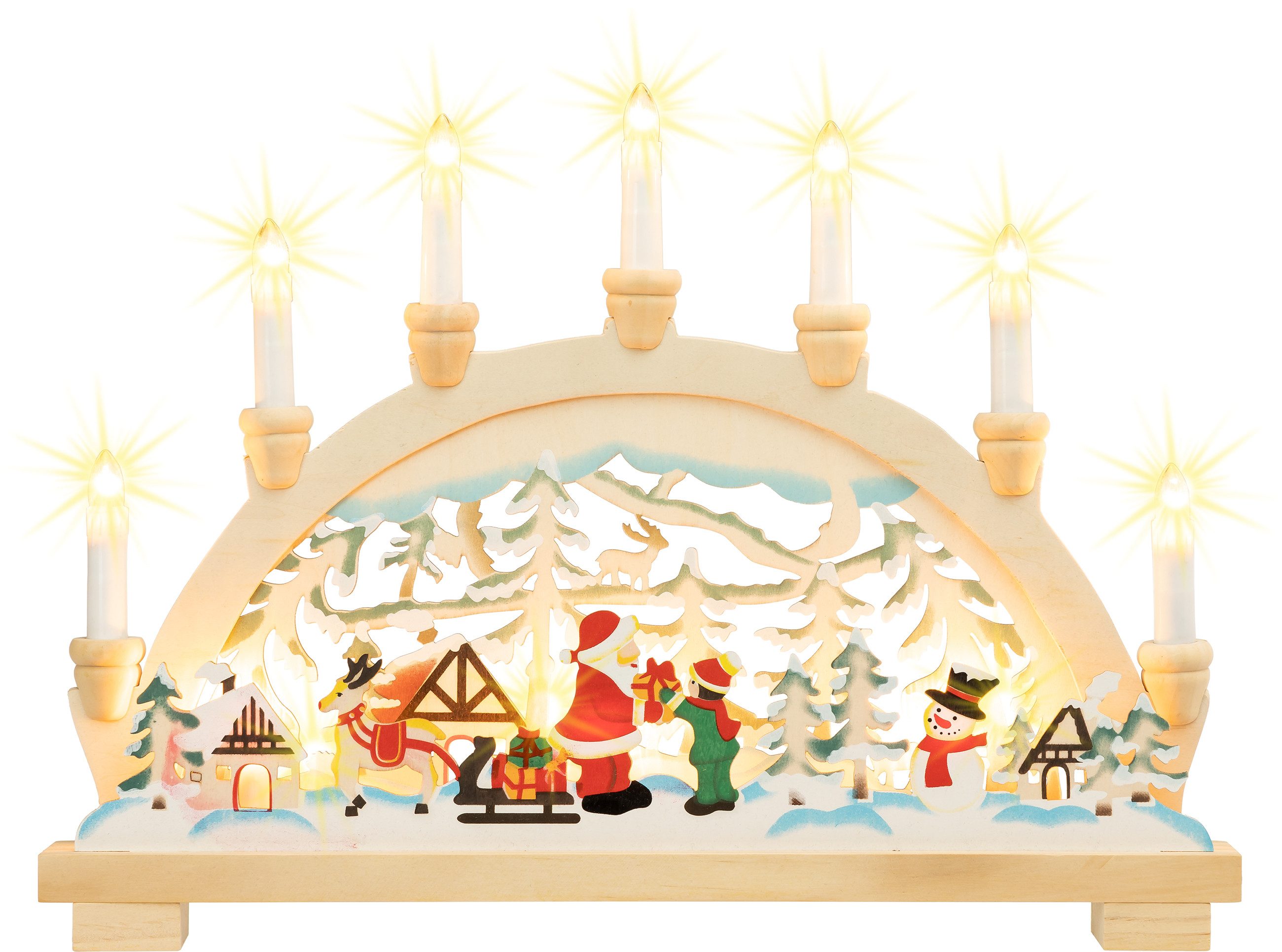 SIKORA Schwibbogen LB11-3 liebevoll colorierter LED Lichterbogen Motiv WEIHNACHTSMANN, mit elektrischer Beleuchtung B:45cm