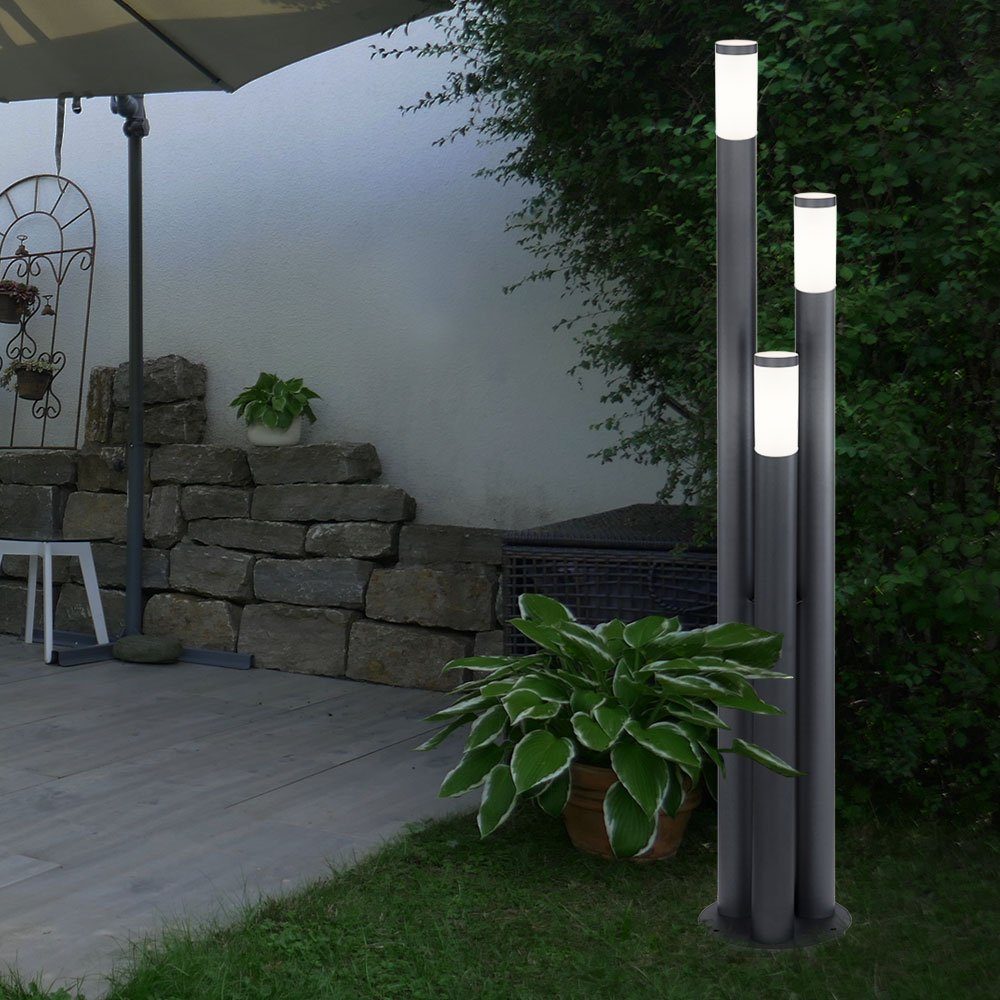 inklusive, Garten LED Leuchtmittel anthrazit Warmweiß, Steh Edelstahl Außen Lampe Leuchte Außen-Stehlampe, etc-shop Stand 3-Säulen