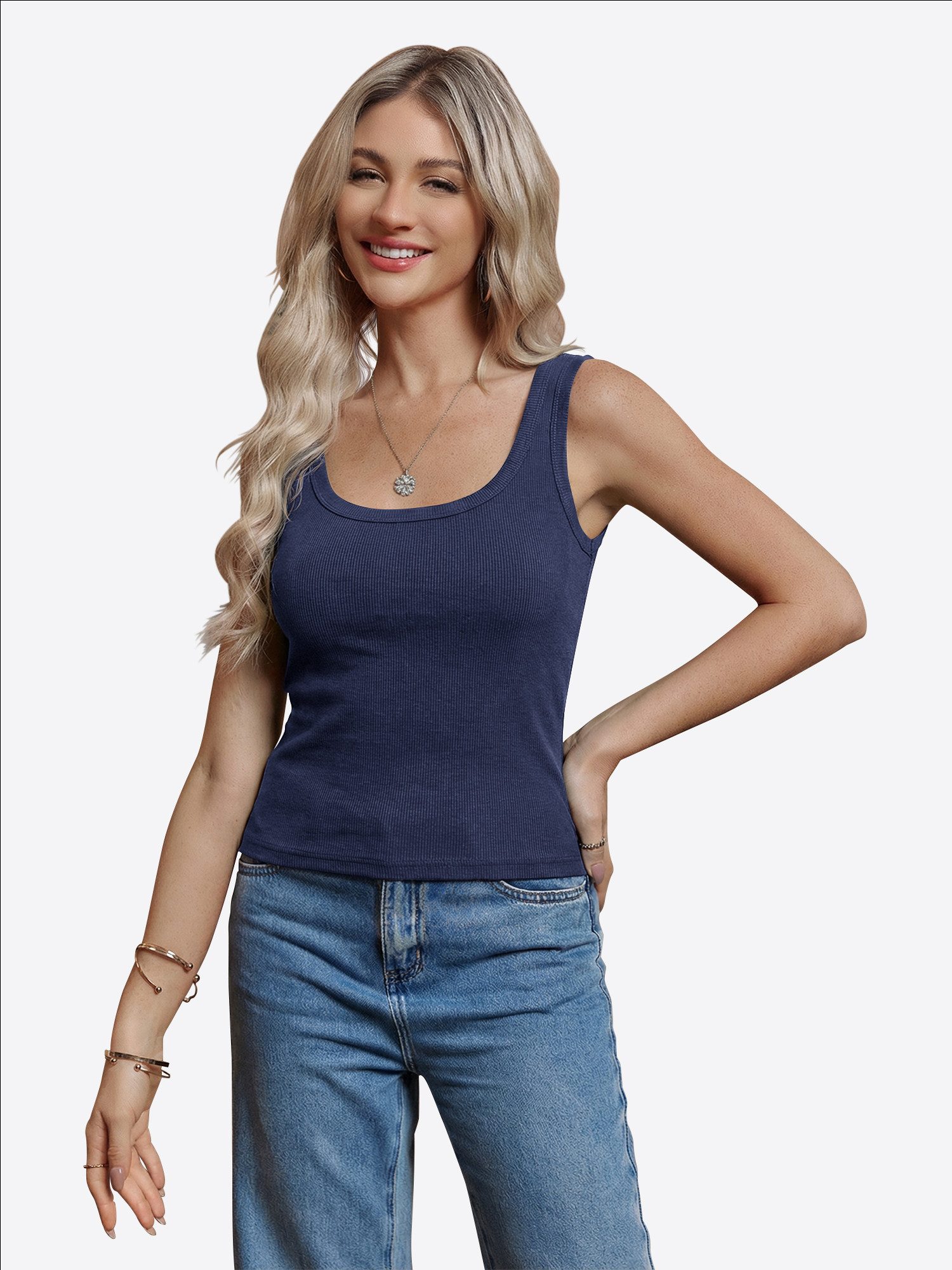 Imily Bela Tanktop Damen Gerippt mit quadratischem Ausschnitt Basic Sommer Top (Packung, 1-tlg., 1per-Pack) in Unifarbe