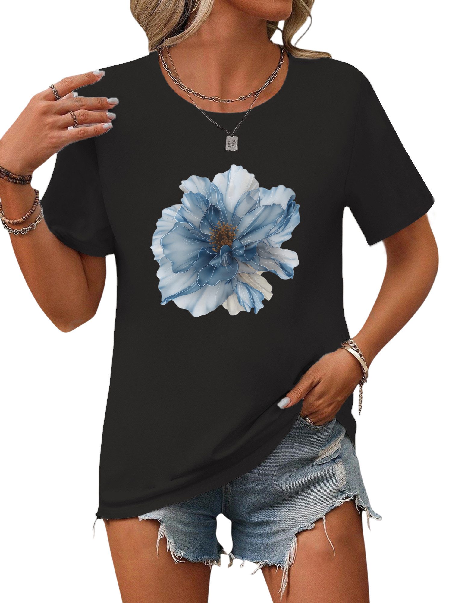 PYL Rundhalsshirt Damen Bequemes Sommer Kurzarmbluse günstig online kaufen