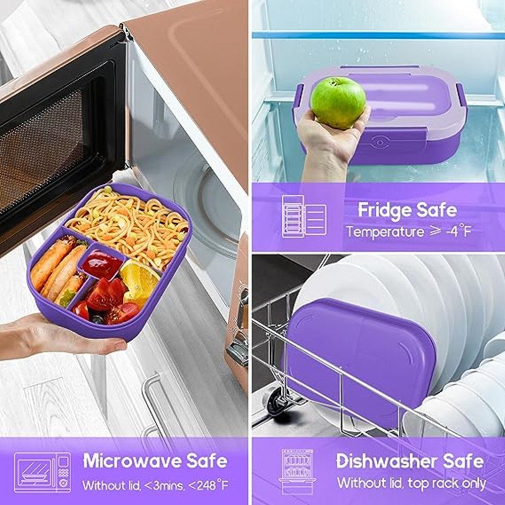 XDeer Lunchbox Brotdose mit Auslaufsicher Brotbox Schule, Besteck Fächern 1300ML Jausenbox Erwachsene purple mit Kinder Bento, Brotzeitbox Mikrowelle Lunchbox