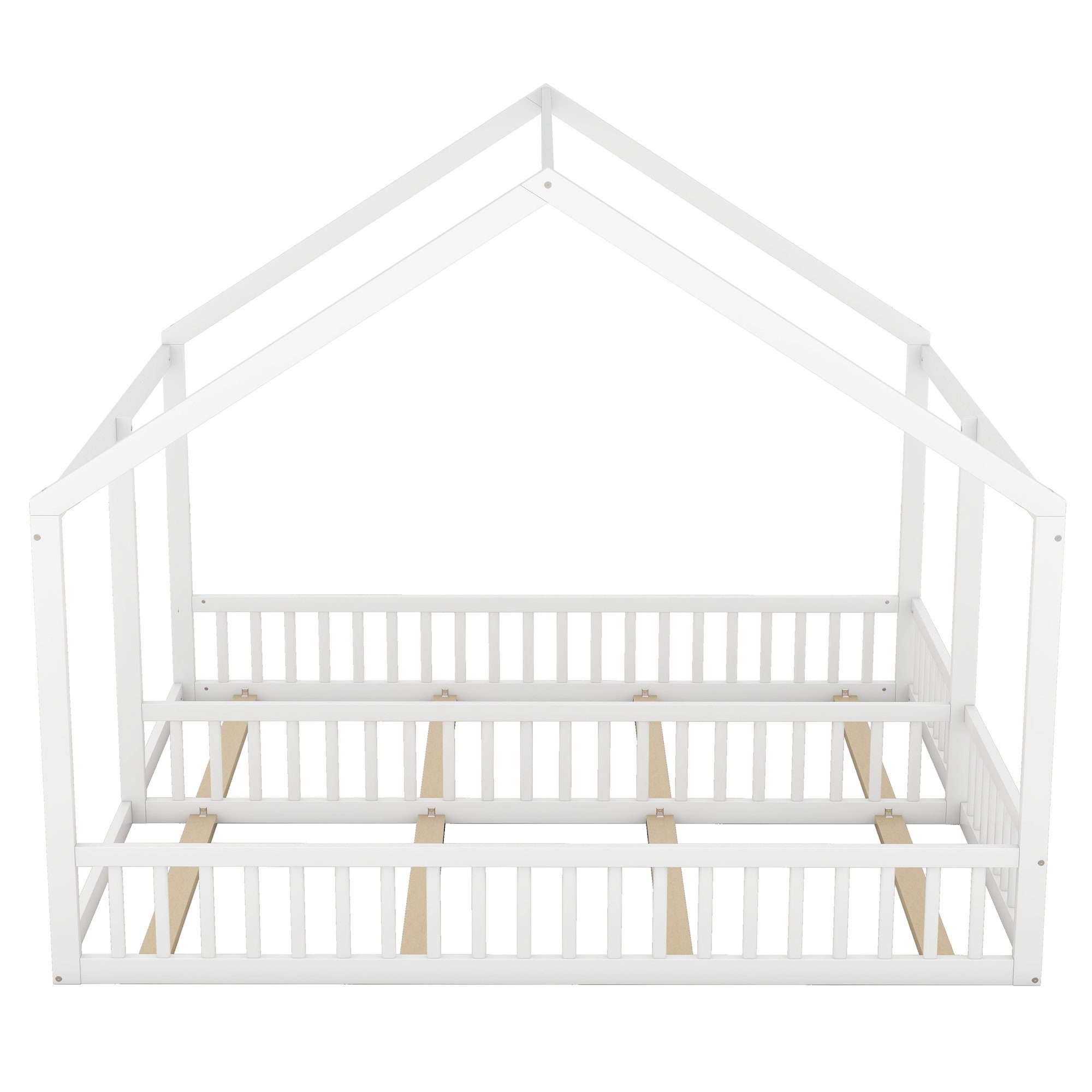 Schlafgelegenheiten Kinderbett Holzbett cm), aus SOFTWEARY (90x200 Kiefer weiß und 2 mit Hausbett Lattenrost