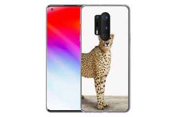 MuchoWow Handyhülle Leopard - Tiere - Weißer Hintergrund - Kinder - Jungen - Mädchen, Phone Case, Handyhülle OnePlus 8 Pro, Silikon, Schutzhülle