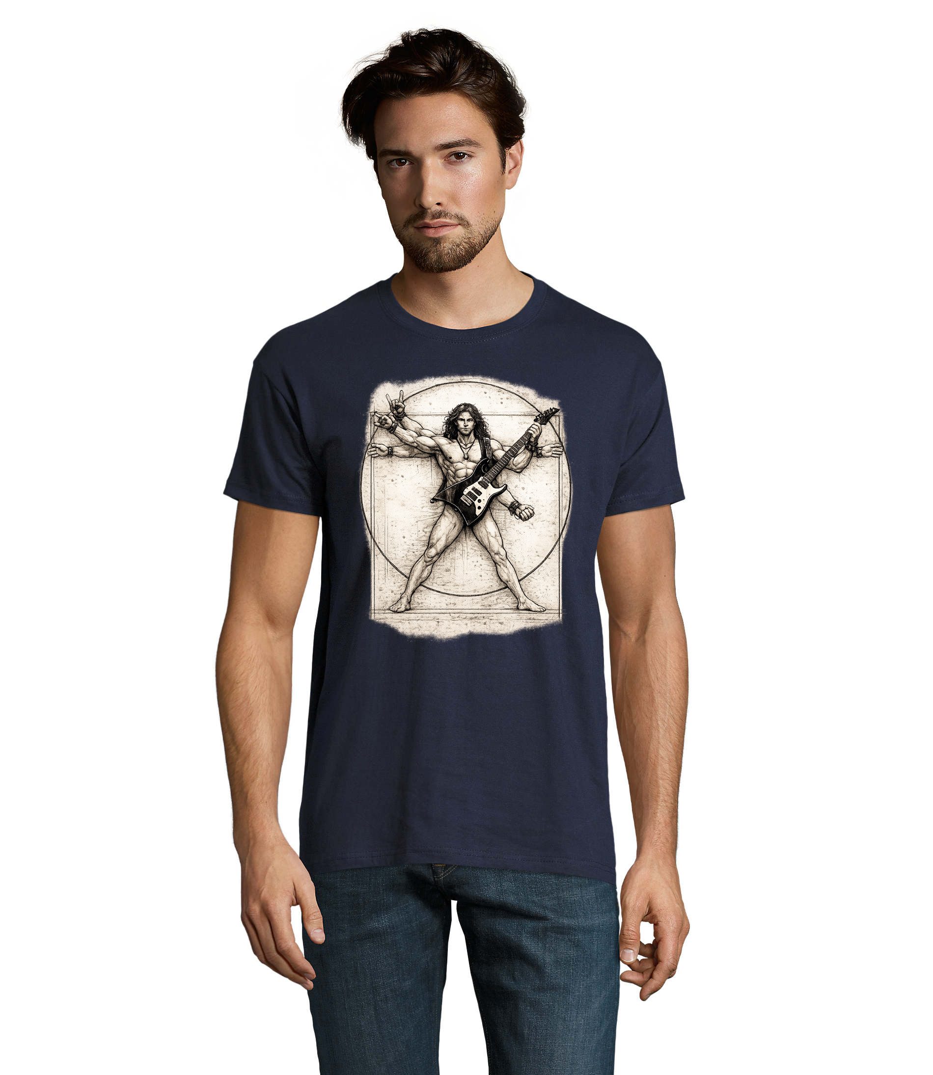 T-Shirt VitruvianischDaVinciGitarre H Tee Herren T Shirt Print Motiv