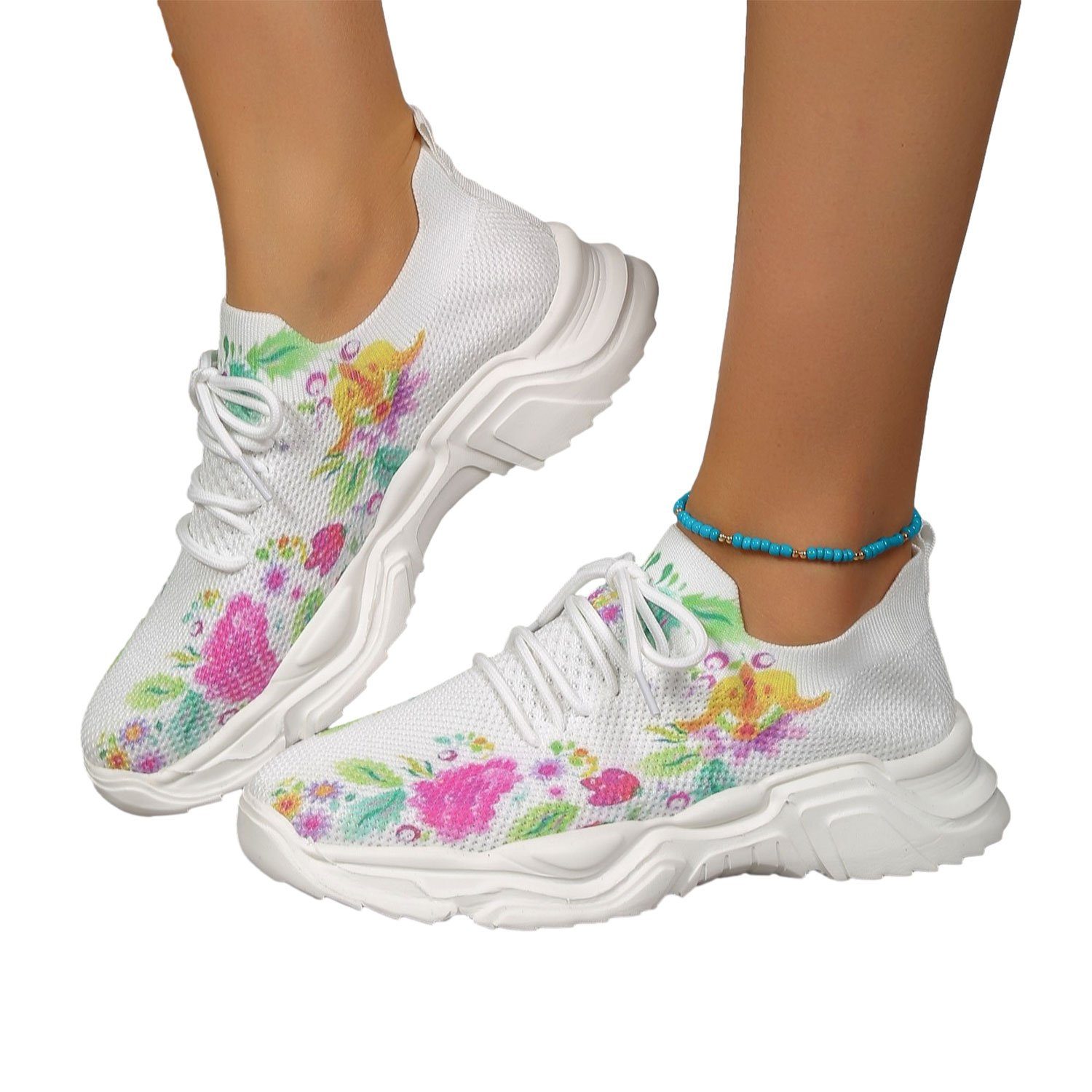 Daisred Damen Atmungsaktiv Turnschuhe Sneaker Fashion Sneaker Blumen2
