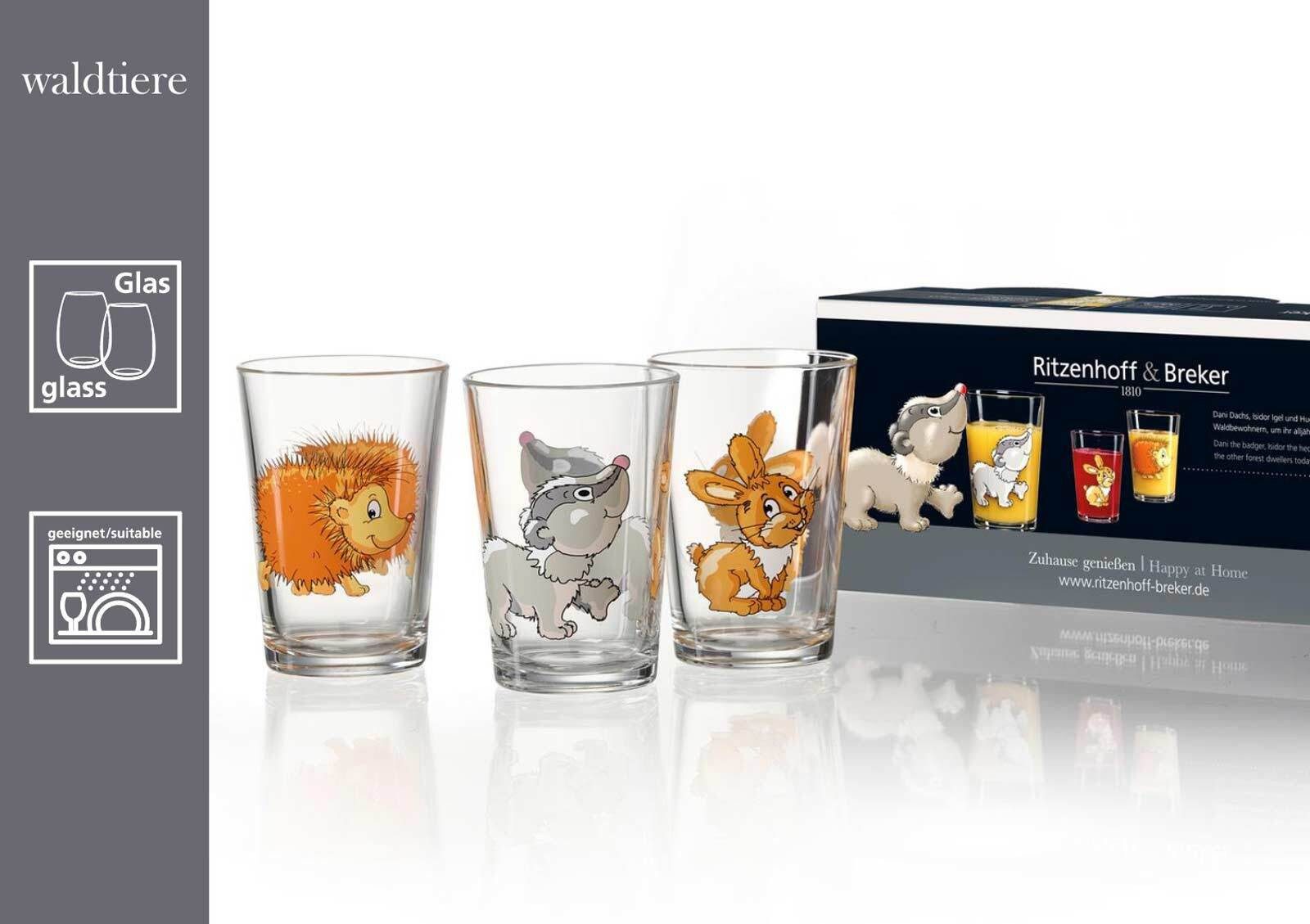 Ritzenhoff & Breker Kinderbecher Hof- und Waldtiere Kindergläser 205 ml 6er Set, 6-tlg., Glas