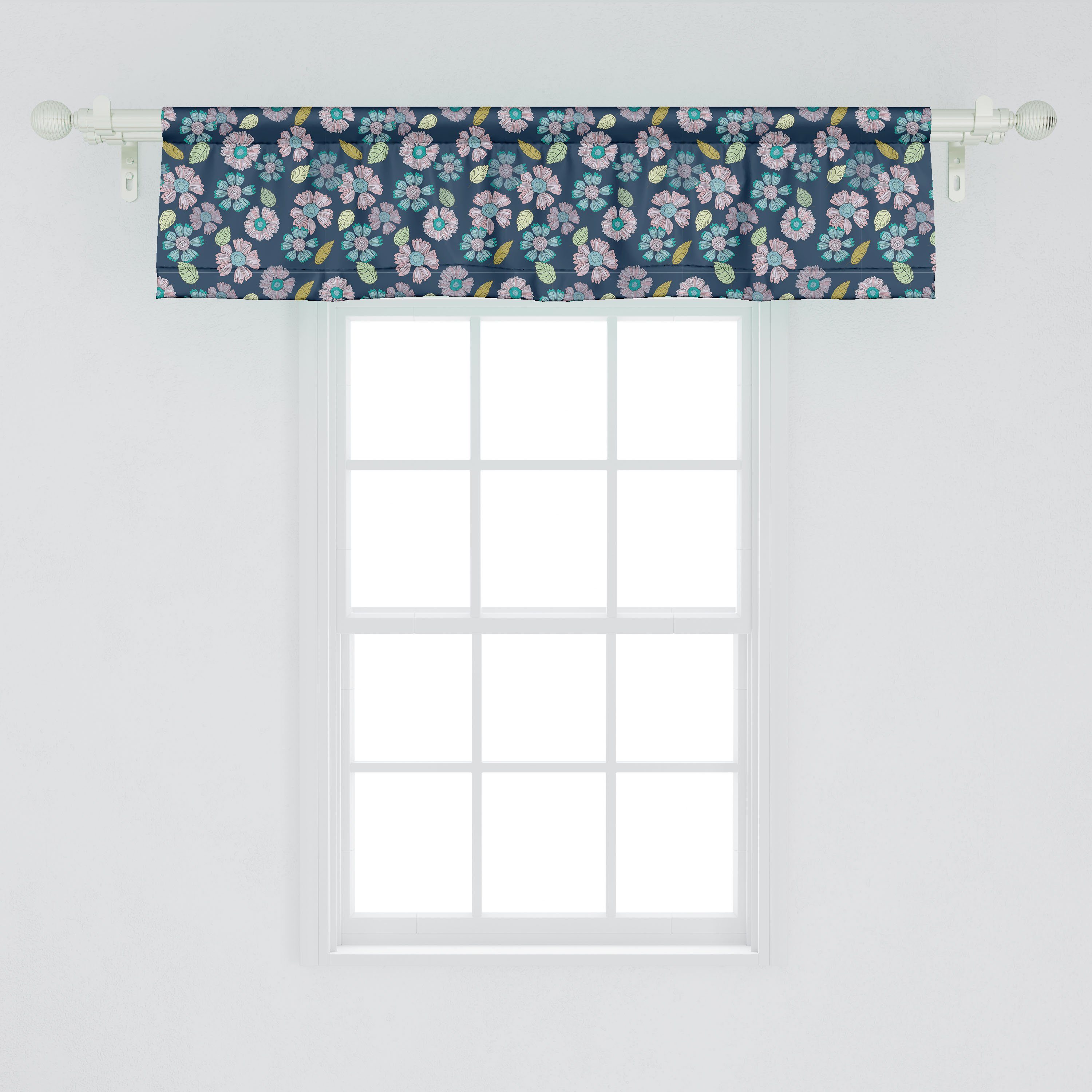 Küche Top für View Vorhang Microfaser, Schlafzimmer Volant Blumen Stangentasche, Dekor Abakuhaus, mit Elements Botanical Scheibengardine