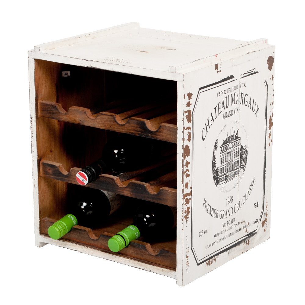 Weinregal Flaschenbox SURAT Antique White ca. H40cm Mahagoni Shabby Weinregal