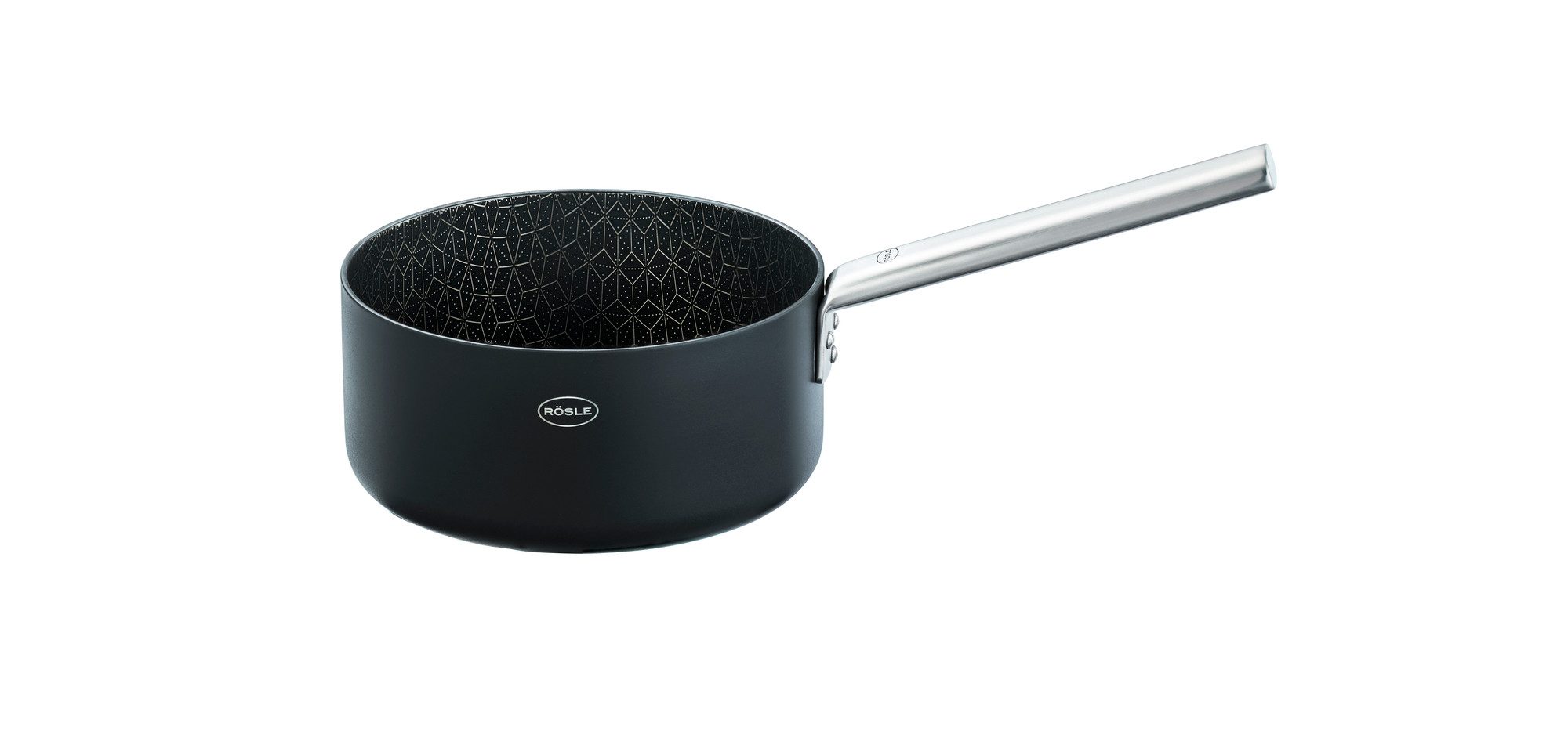 RÖSLE Kasserolle Stielkasserolle EBONIC Ø 16 cm ProNero, Aluminium, Edelstahl (1-tlg), für alle Herdarten geeignet, inklusive Induktion