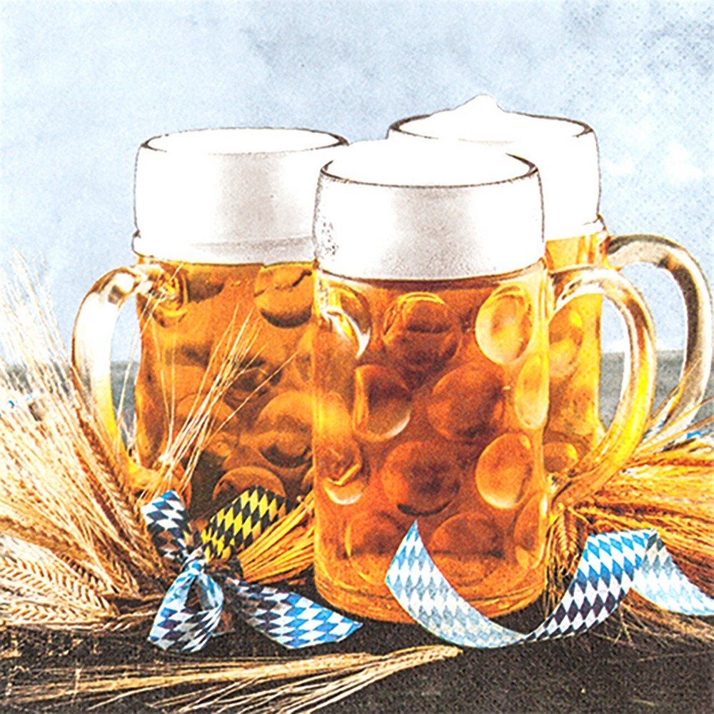 HOME FASHION Papierserviette 20 Servietten Beer Mug - Bierkrüge 33x33cm, (20 St)