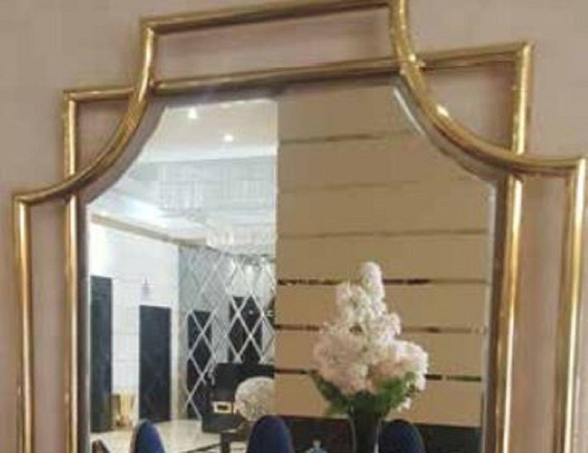 Casa Padrino Wandspiegel Luxus Art Deco Wandspiegel Gold 58,5 x 4 x H. 89 cm - Eleganter Wohnzimmer Spiegel mit Metallrahmen - Schlafzimmer Spiegel - Garderoben Spiegel - Luxus Art Deco Möbel