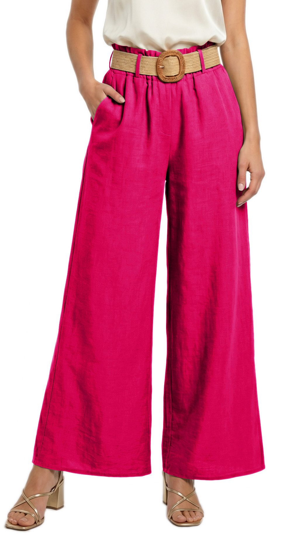 dy_mode Palazzohose Damen High Waist Palazzohose Weitbein Hose Schlupfhose Sommer Strand in Unifarbe, High Waist, mit elastischem Bund