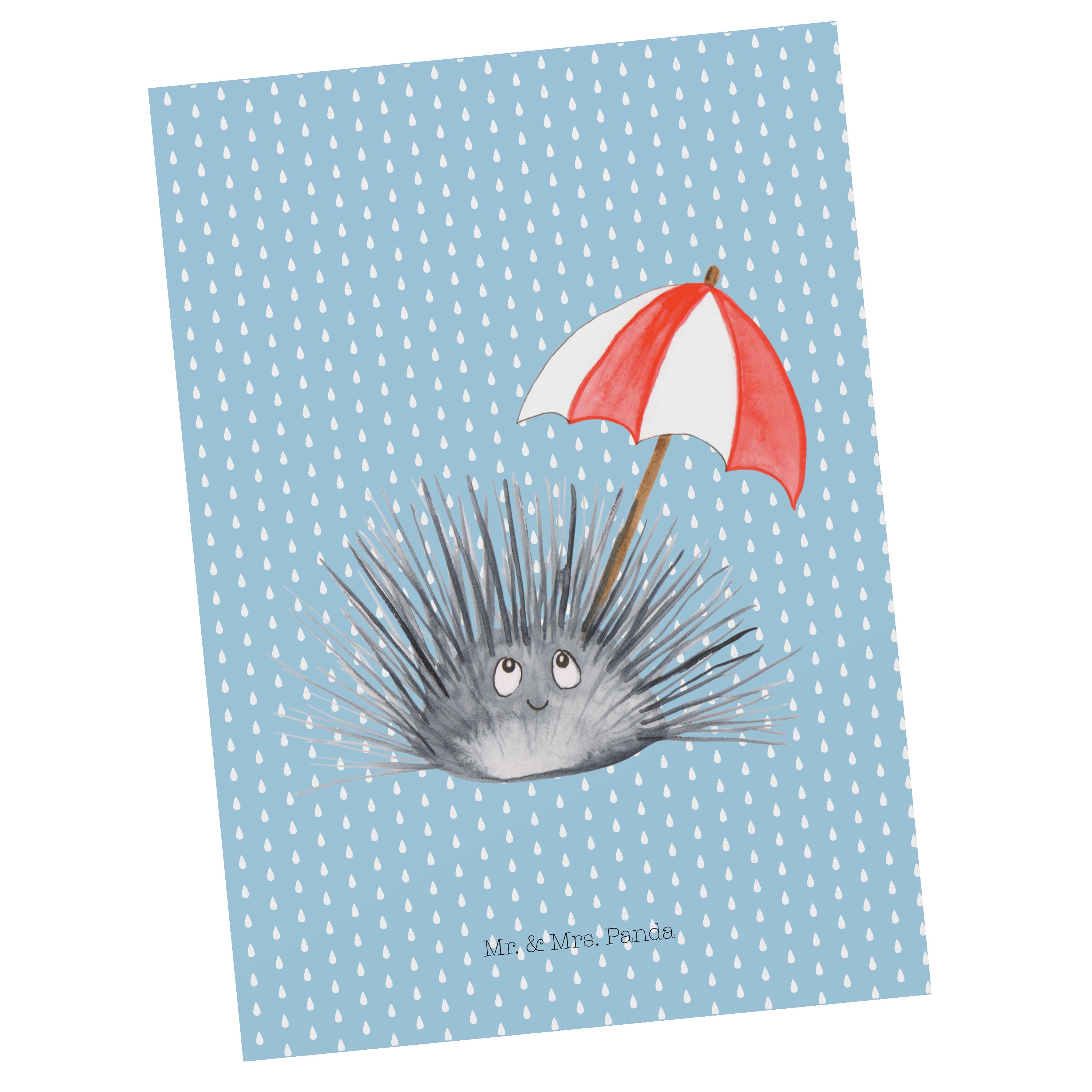 Mr. & Mrs. Panda Postkarte Seeigel - Blau Pastell - Geschenk, Einladung, Ansichtskarte, Einladun
