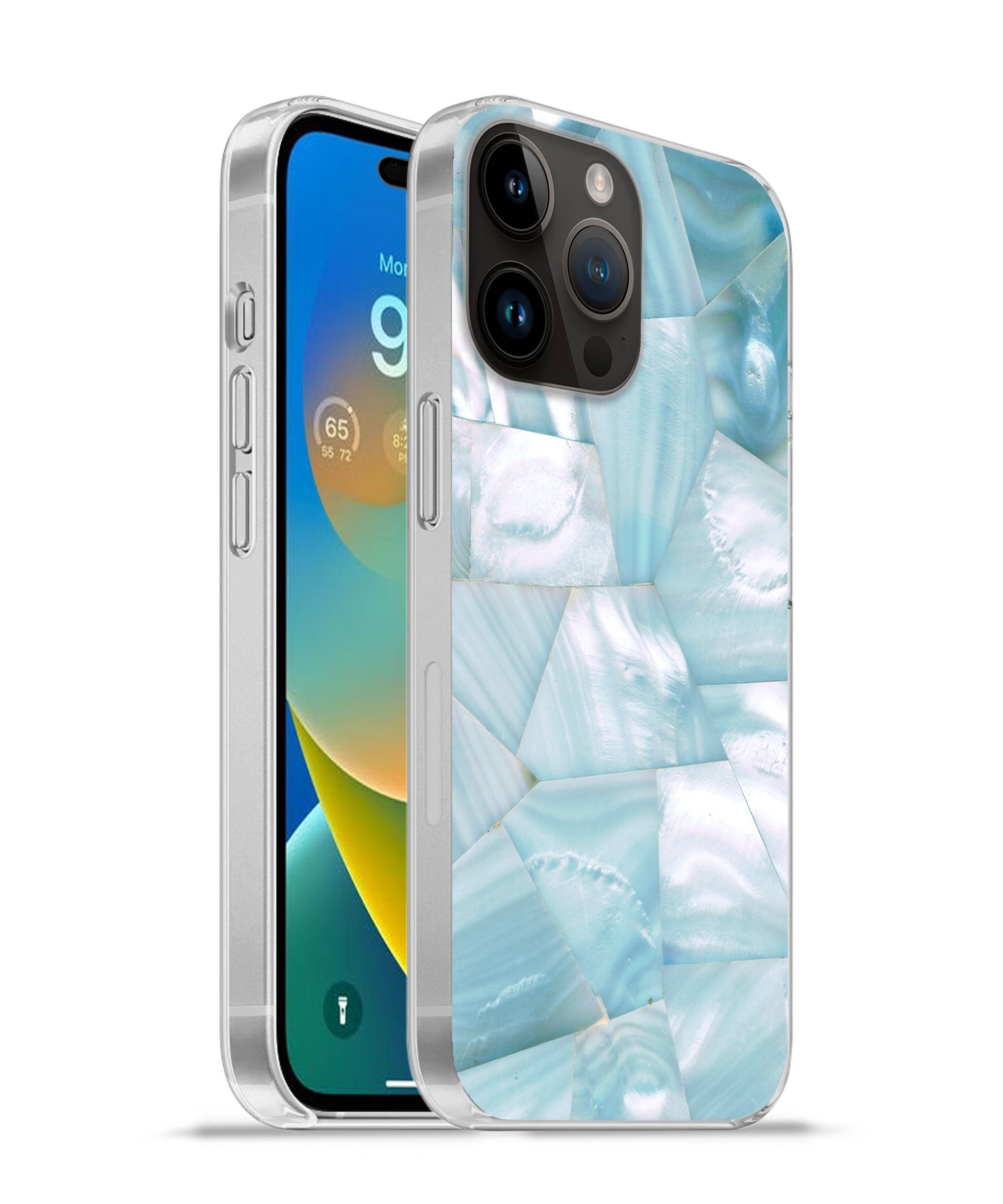 MuchoWow Handyhülle für Apple iPhone 14 Pro Max Naturstein - Blau - Perlmutt, Smartphone-Bumper, Print, Handy Schutzhülle Dünn