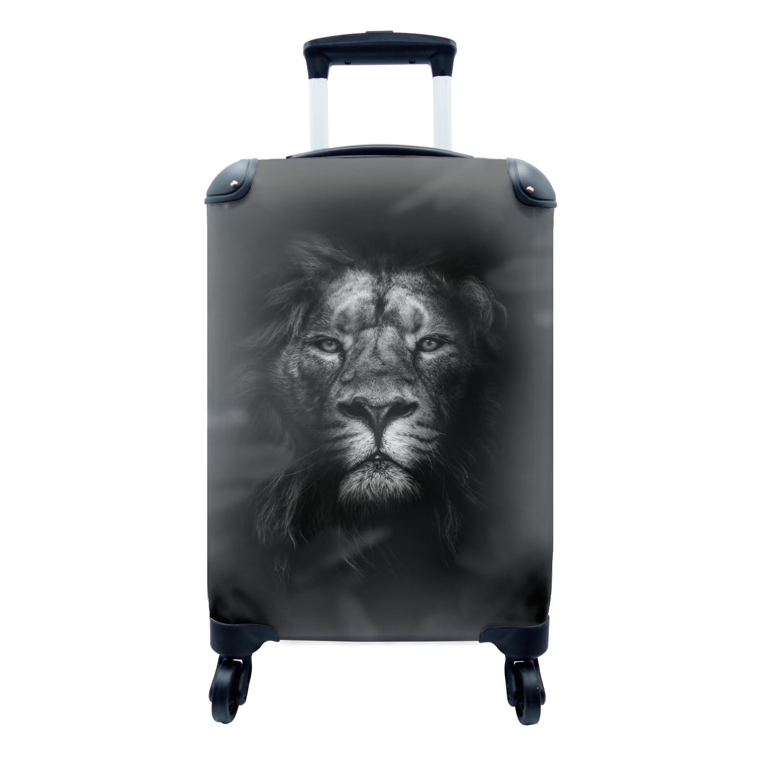 Löwen MuchoWow Handgepäck Trolley, weiß, Handgepäckkoffer für Reisetasche mit rollen, und im Rollen, eines Ferien, Porträt Reisekoffer 4 - schwarz Dschungel
