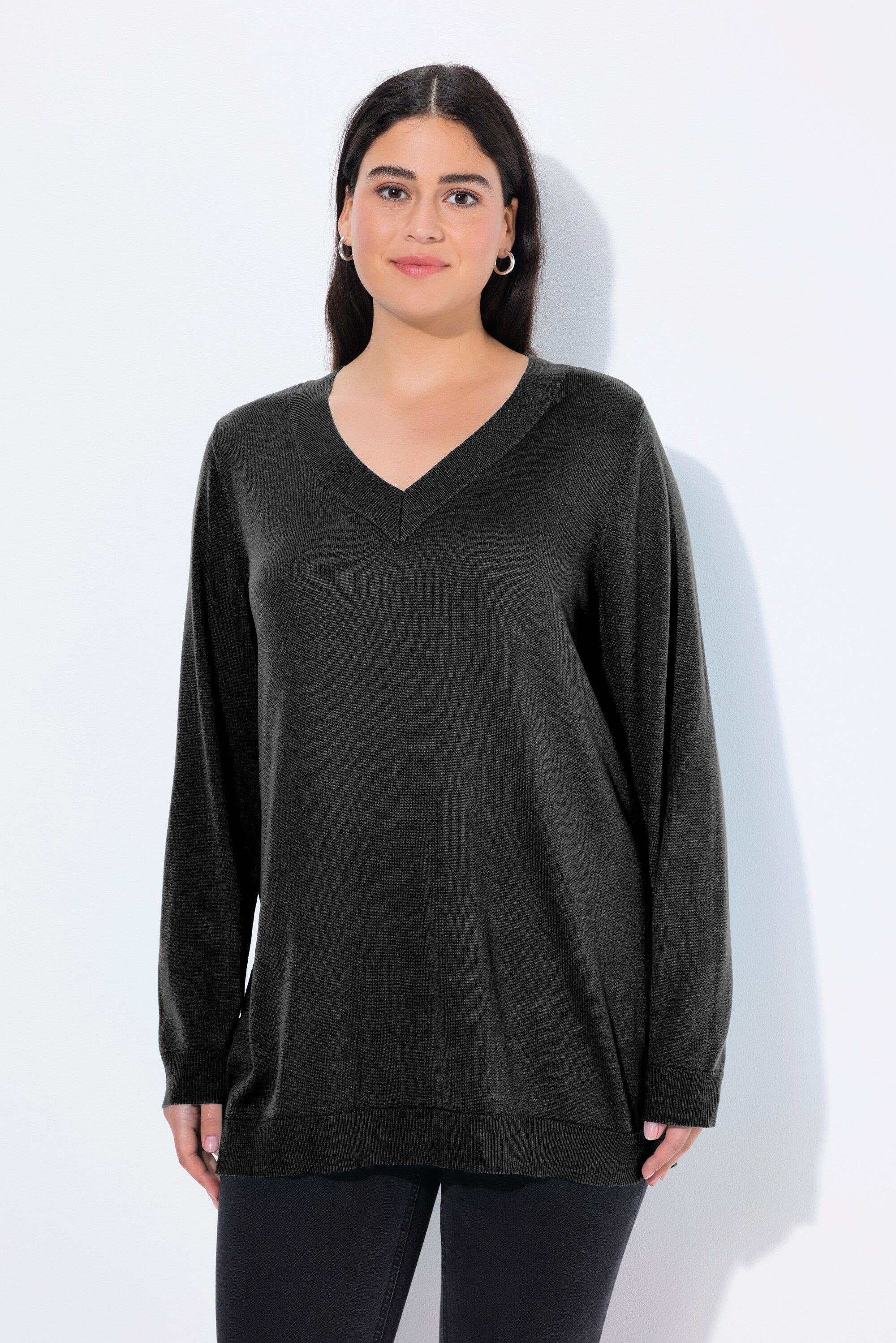 Ulla Popken Strickpullover Pullover V-Ausschnitt Langarm günstig online kaufen
