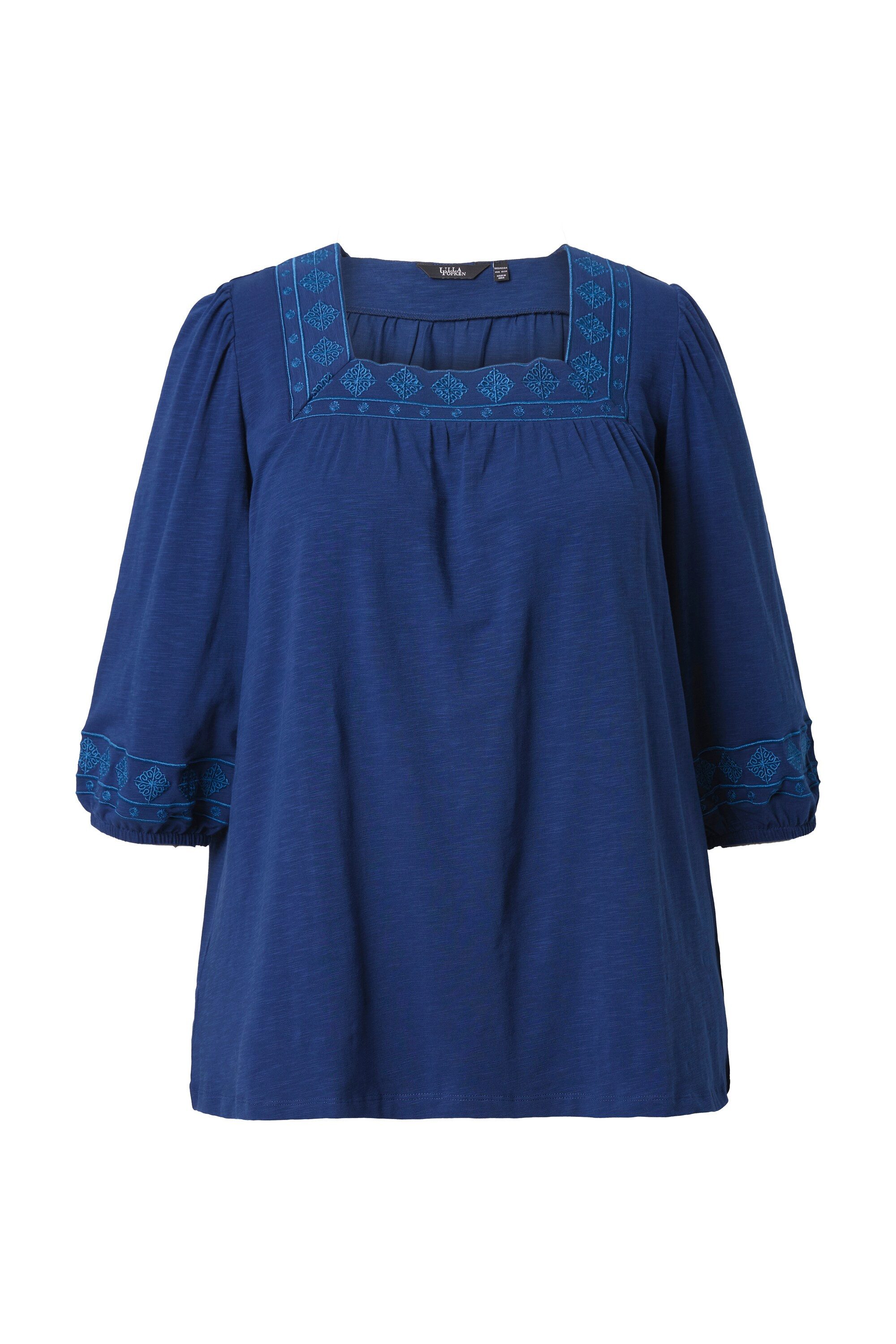 Ulla Popken T-Shirt T-Shirt Stickerei Carré-Ausschnitt 3/4-Arm günstig online kaufen