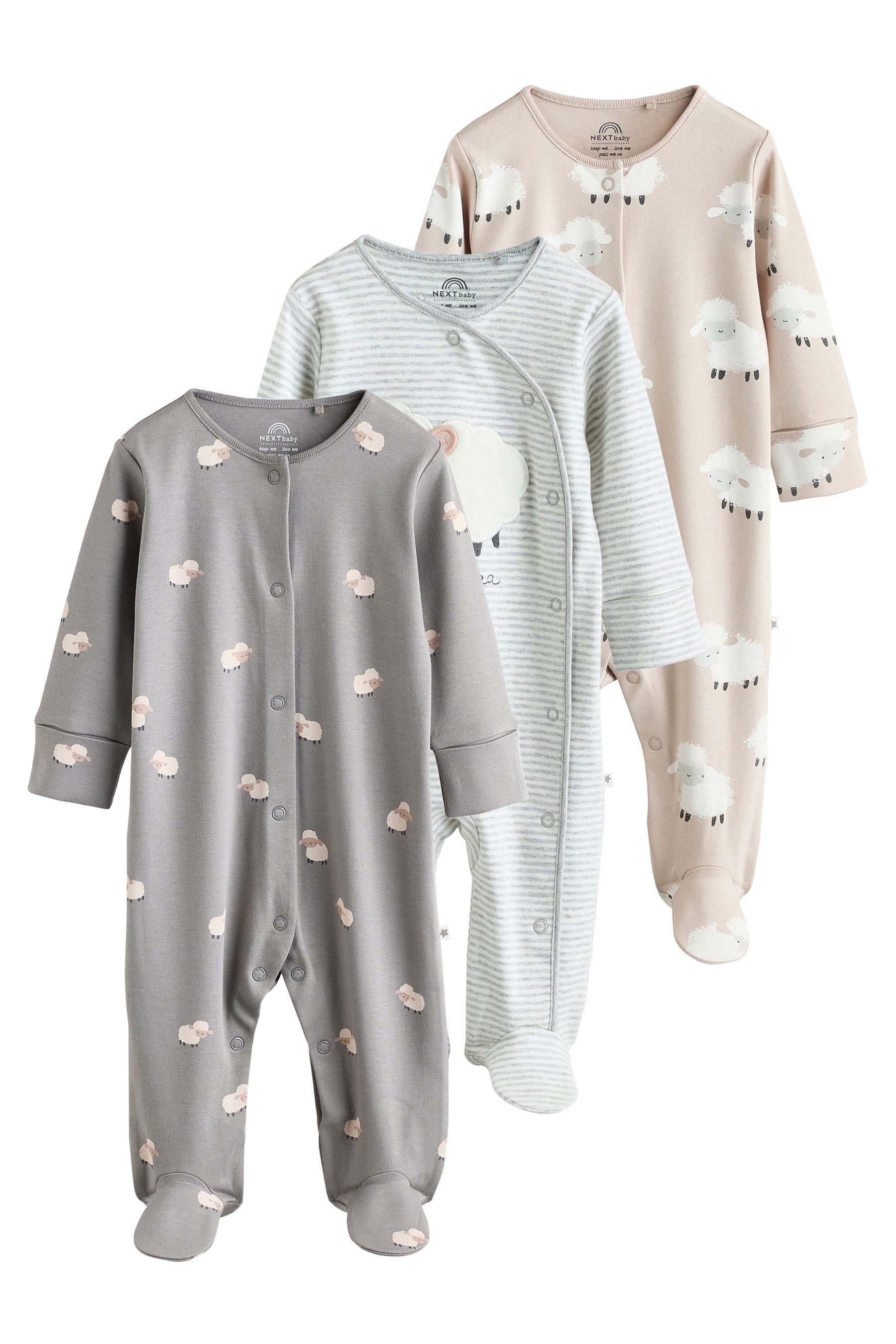 Next Schlafoverall 3er-Pack Baby Schlafanzüge mit Druckknöpfen (3-tlg)
