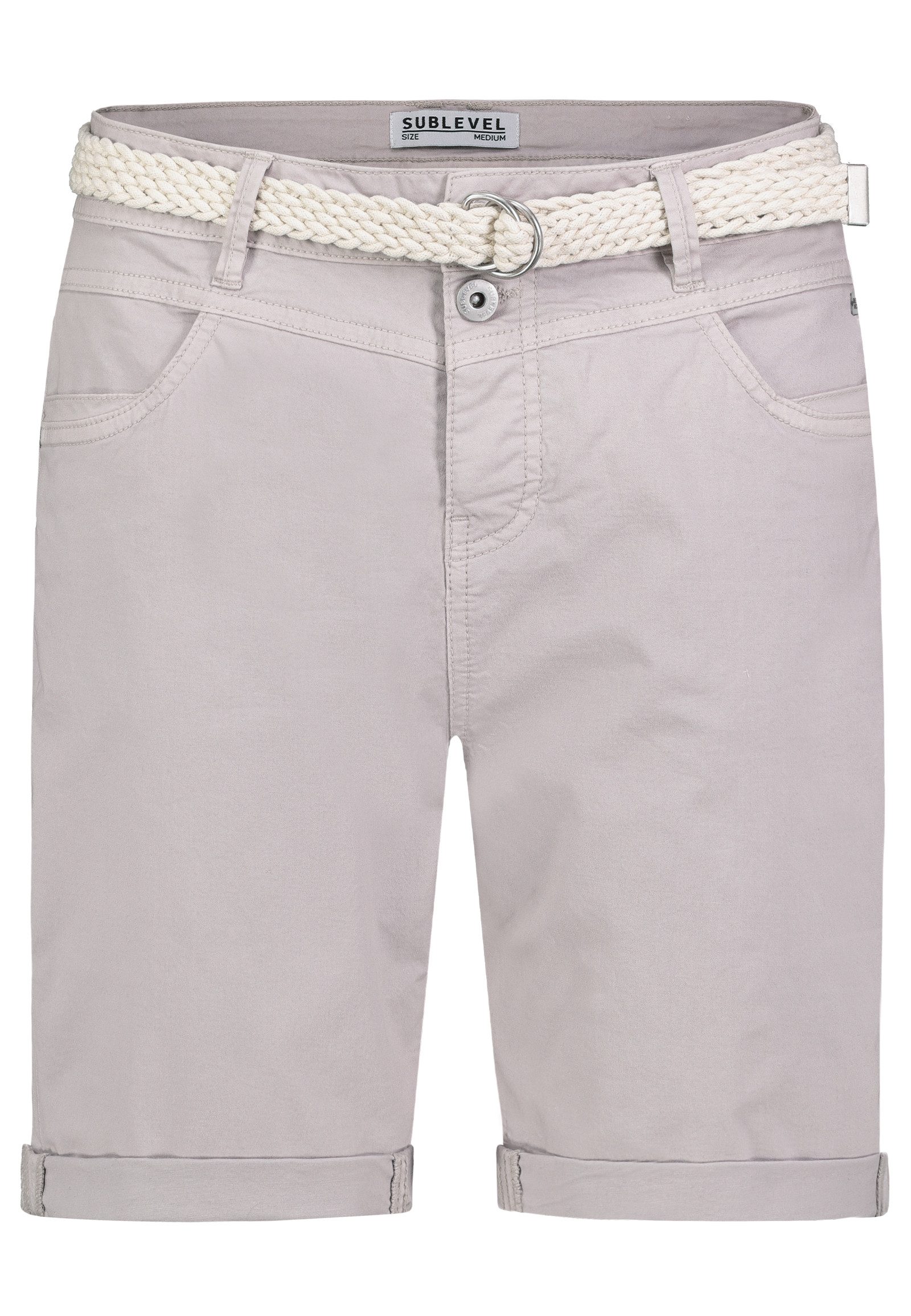 SUBLEVEL Bermudas Damen Shorts mit Gürtel Stretchshorts, schmaler Flechtgürtel