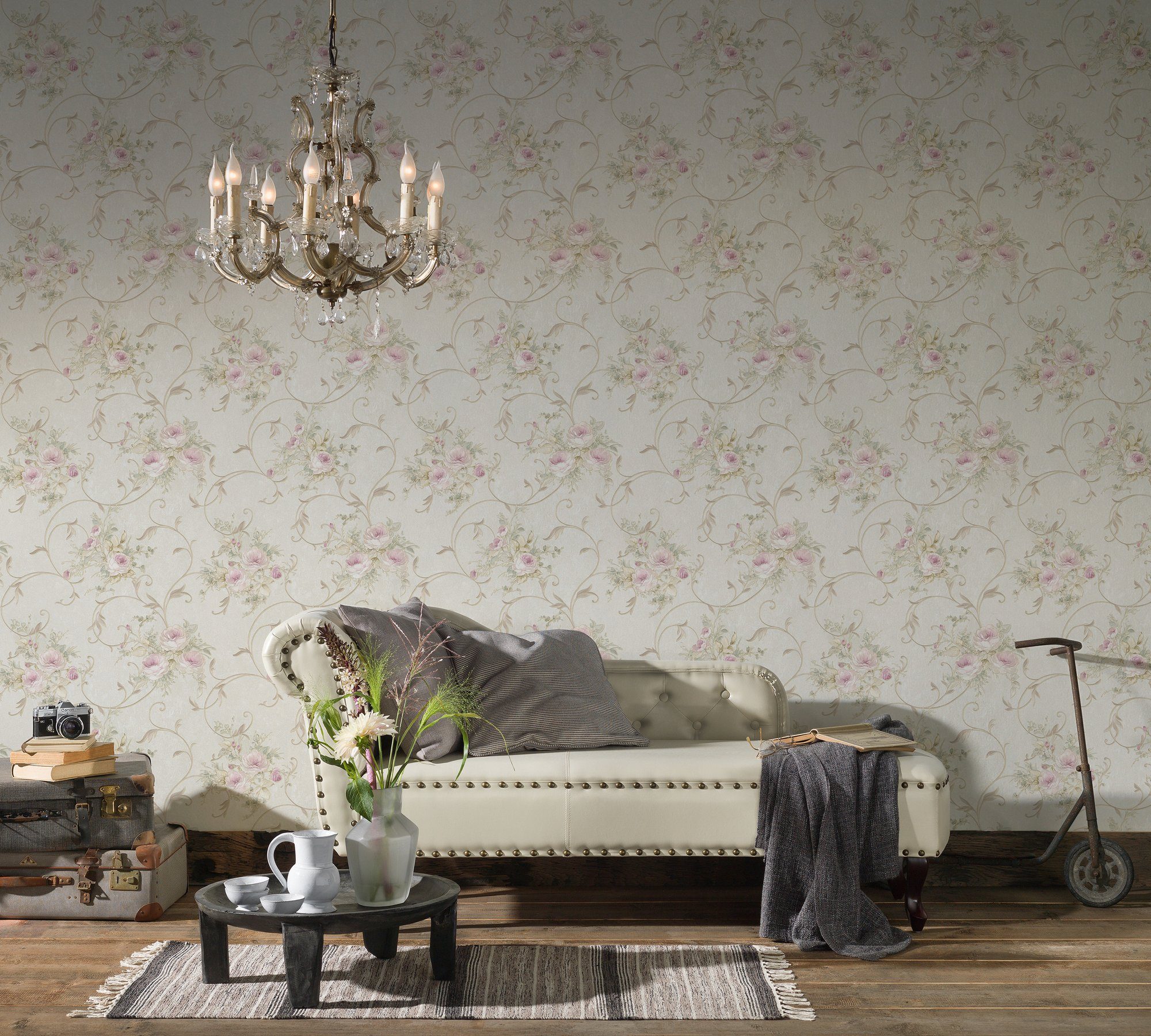 A.S. Création Vliestapete Romantico romantisch floral, leicht strukturiert, floral, Wald, botanisch, Ornament Tapete Blumen Tapeten Wohnzimmer modern Flur Design Optik