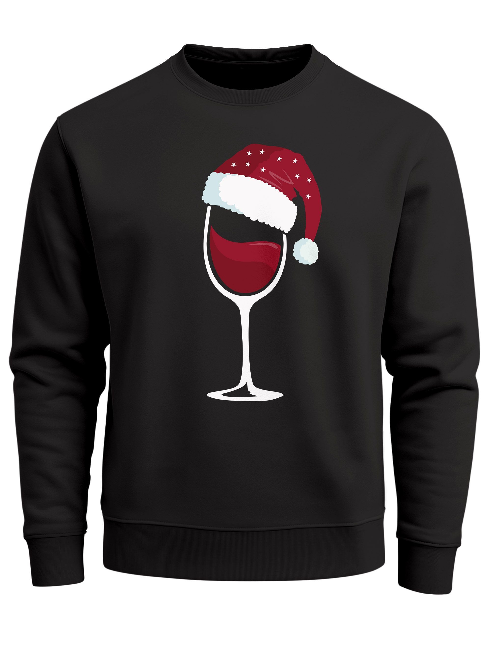 MoonWorks Sweatshirt Sweatshirt Herren Weihnachten Weinglas mit Weihnachtsmütze