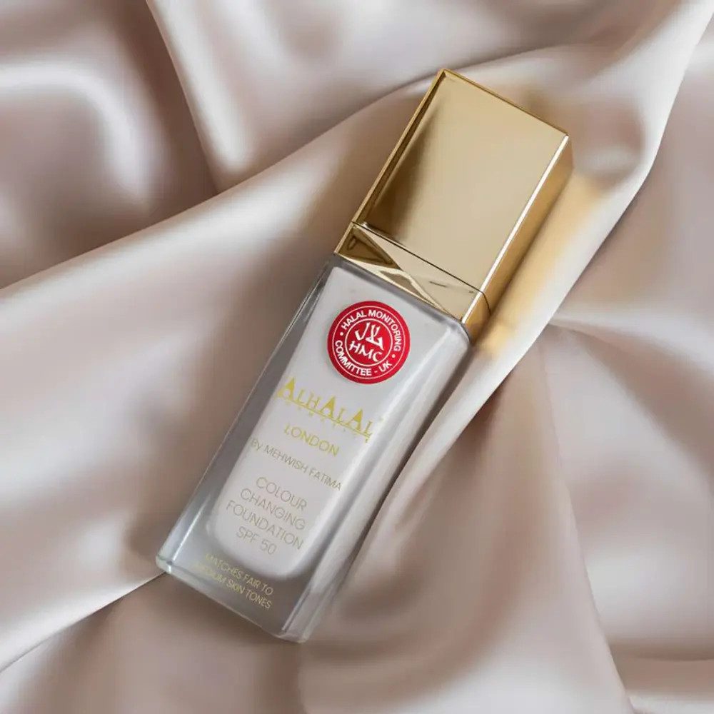Alhalal Cosmetics Foundation SkinMatch Foundation SPF 50 – Selbstanpassende, alkoholfreie Foundation mit hoher Deckkraft & natürlichem Finish