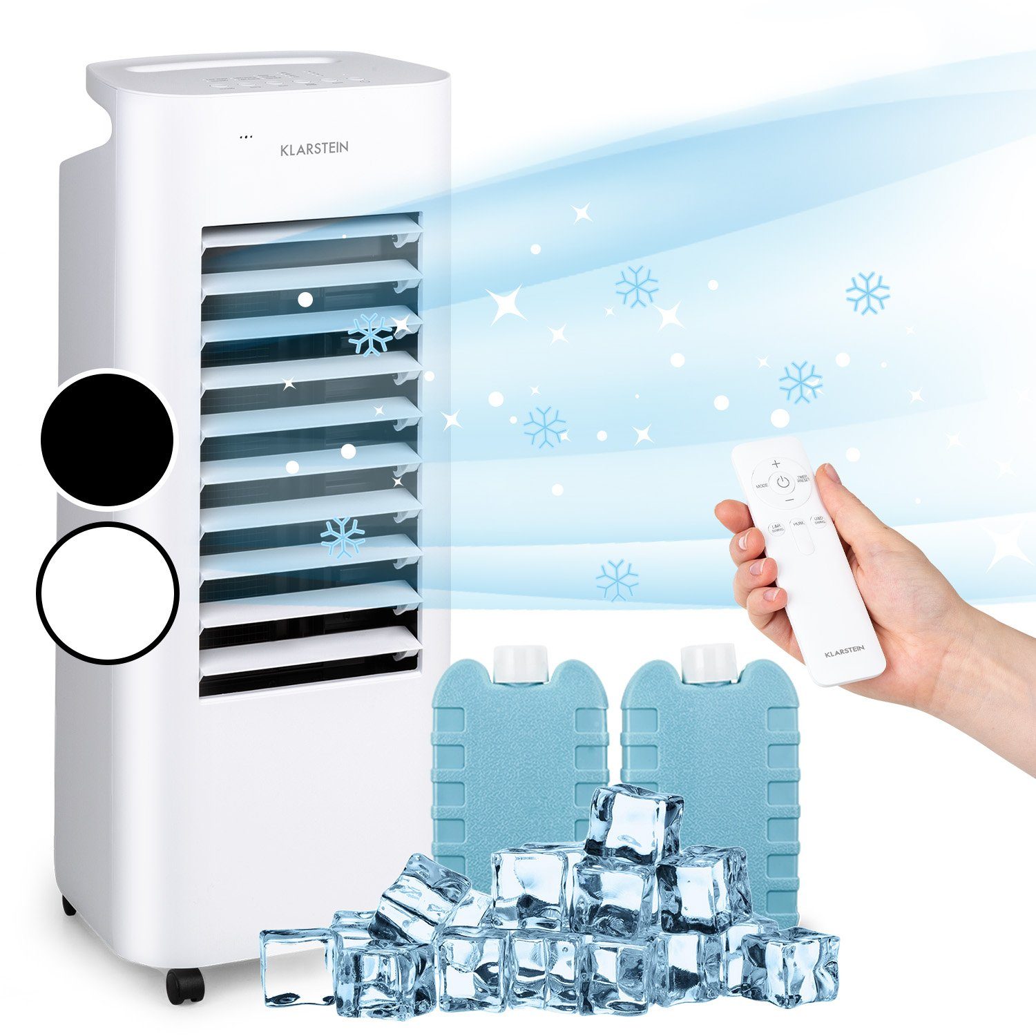 Klarstein Ventilatorkombigerät IceWind Max 3-in-1 Luftkühler, mit Wasserkühlung & Eis mobil Klimagerät ohne Abluftschlauch Weiß