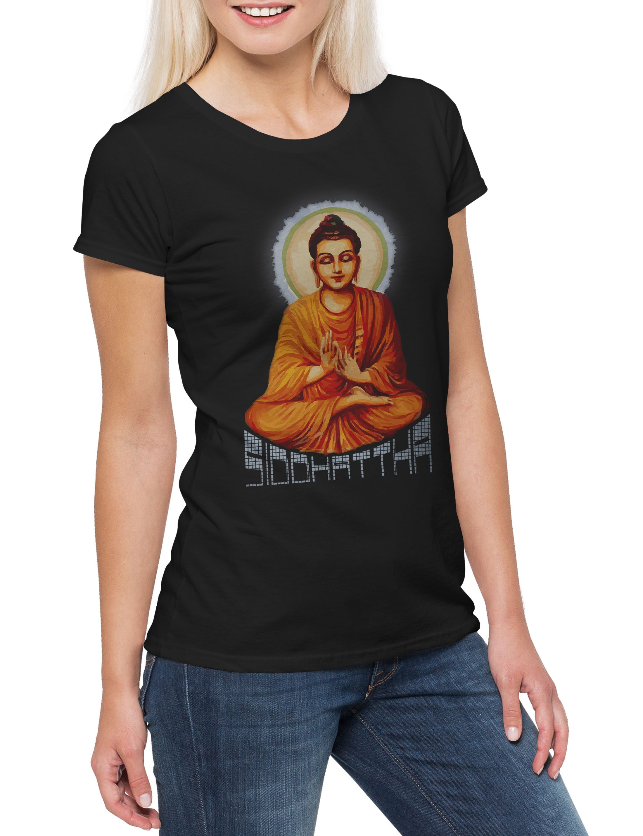 Print-Shirt Siddhattha Gotama Vintage Damen T-Shirt Yantra Hinduism Buddhism