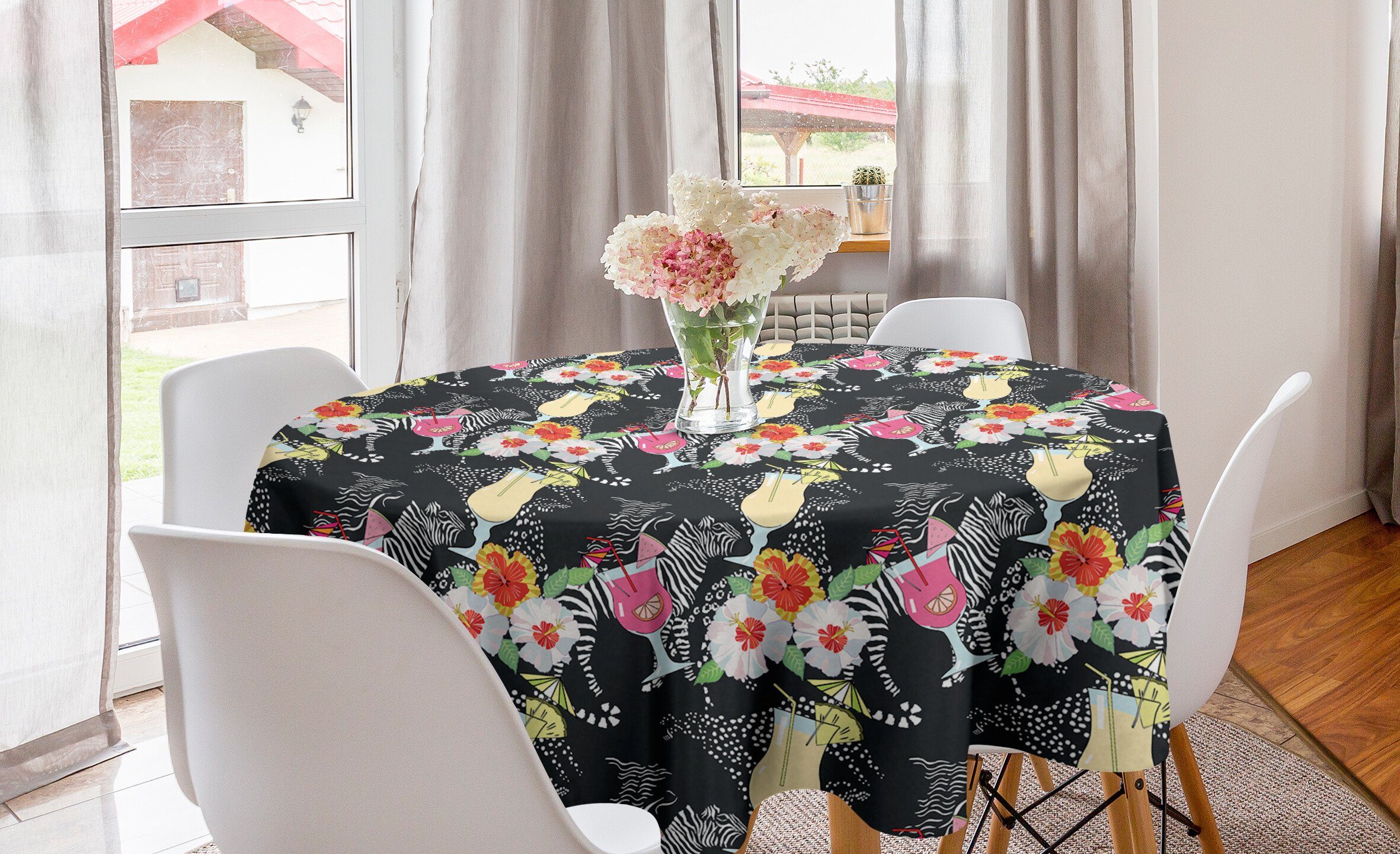 Kreis Zebra Cocktails Abdeckung Hibiscus Dekoration, Tischdecke für Aloha Küche Esszimmer Abakuhaus Tischdecke
