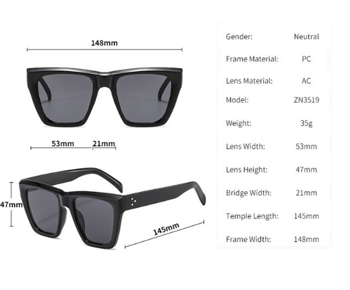 XDeer Sonnenbrille Sonnenbrille Damen Retro,Übergroße Sonnenbrillen Quadratische Trendy Style balck