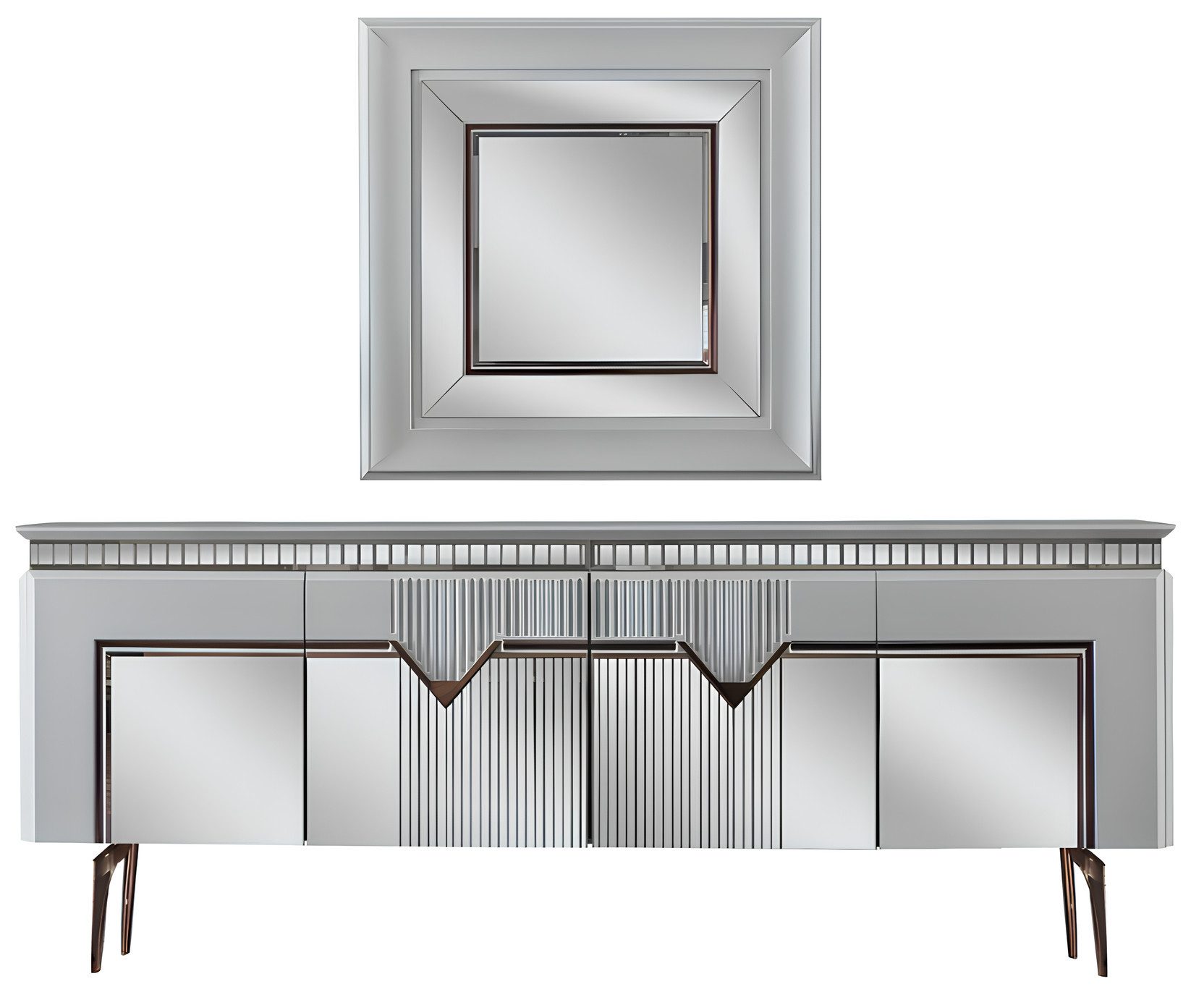 Xlmoebel Sideboard Designer Esszimmermöbel in Silber mit Anrichte und Spiegel (2 St., Anrichte+Spiegel), Hergestellt in Europa