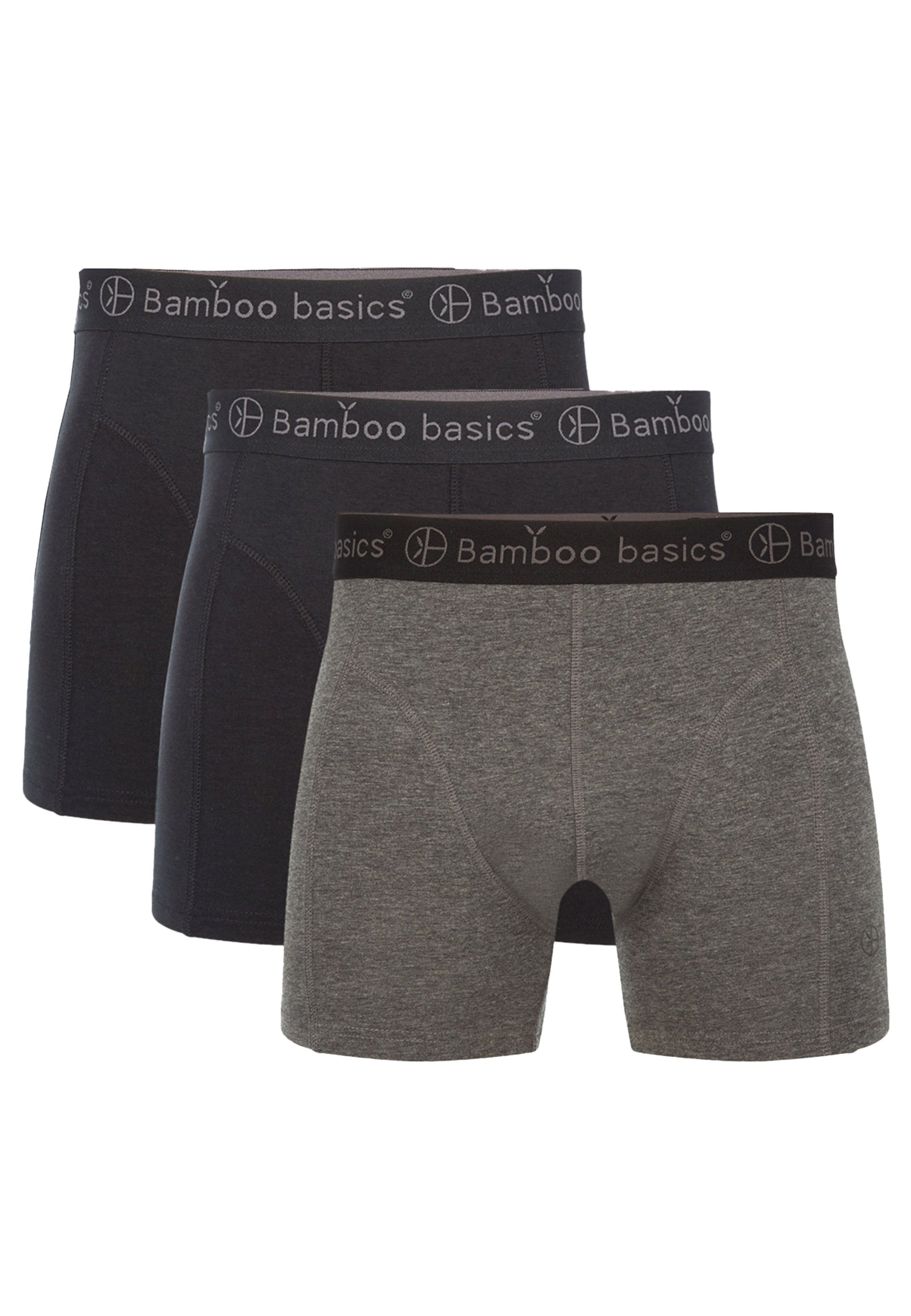 Bamboo basics Retro Boxer 3er Pack Rico (Spar-Set, 3-St) Retro Short / Pant - Ohne Eingriff - Weiches Material mit Viskose Schwarz / Grau