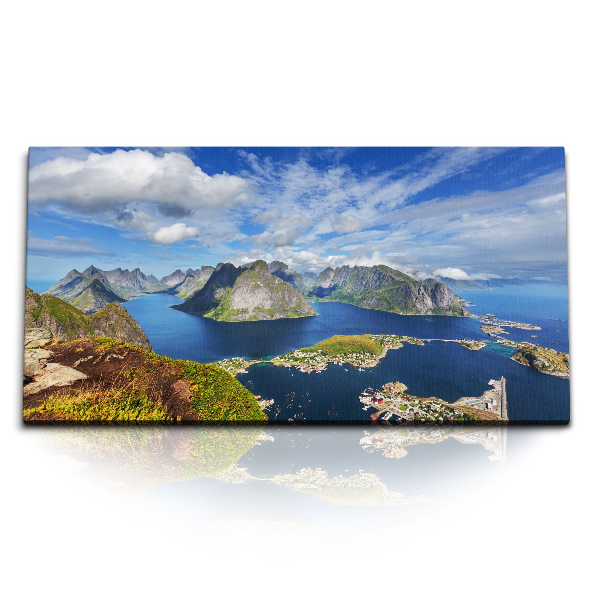 Leinwandbild Kunstdruck Bilder 120x60cm Norwegen Natur Berge Inseln Meer Klippen