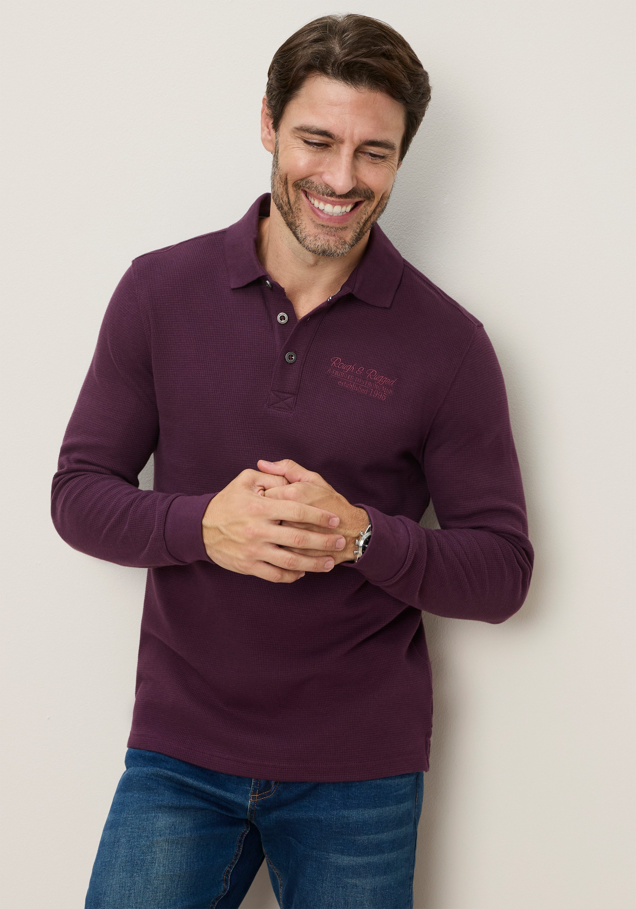 Man's World Poloshirt normale Passform, mit Langarm, klassischer Stil