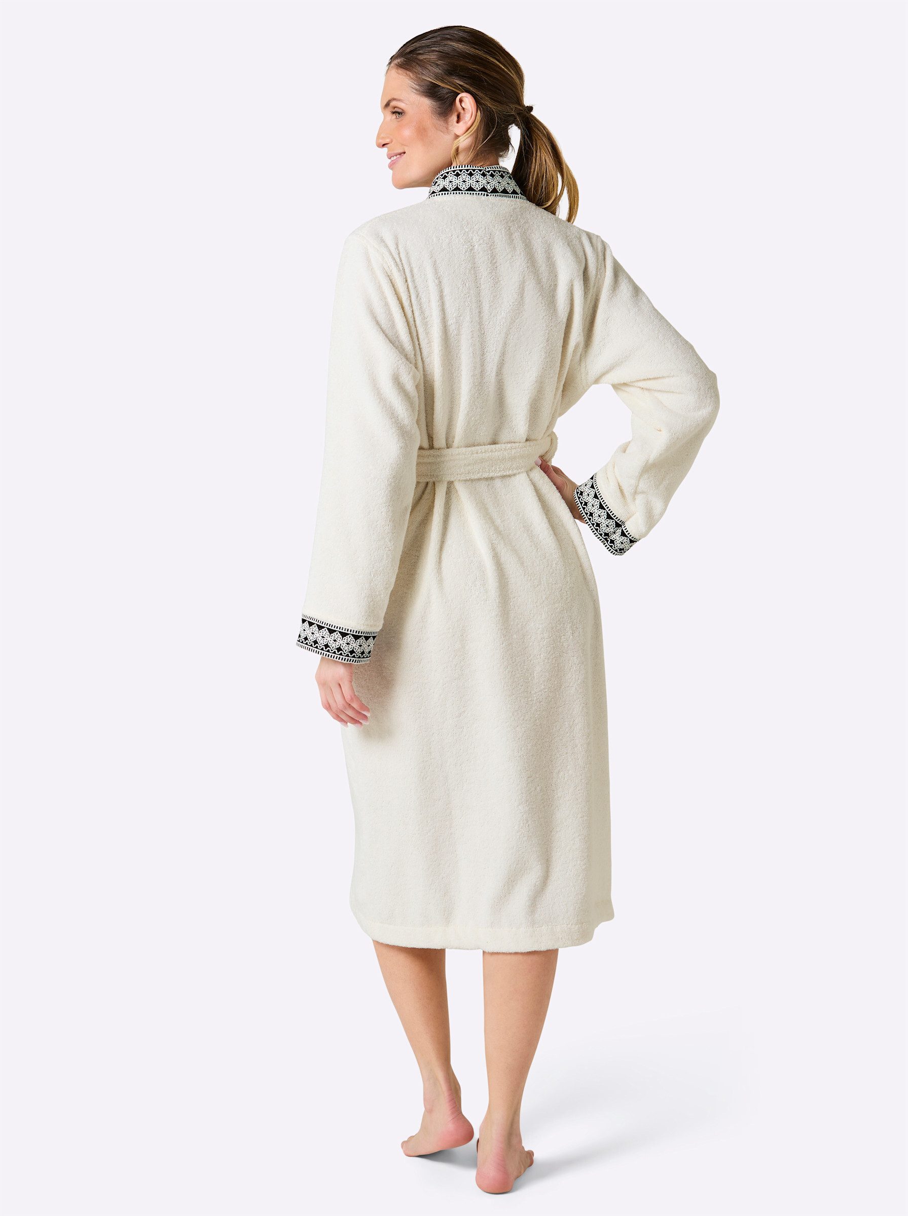 Plantier Damenbademantel Bademantel Langarm, Baumwolle, Bindeband